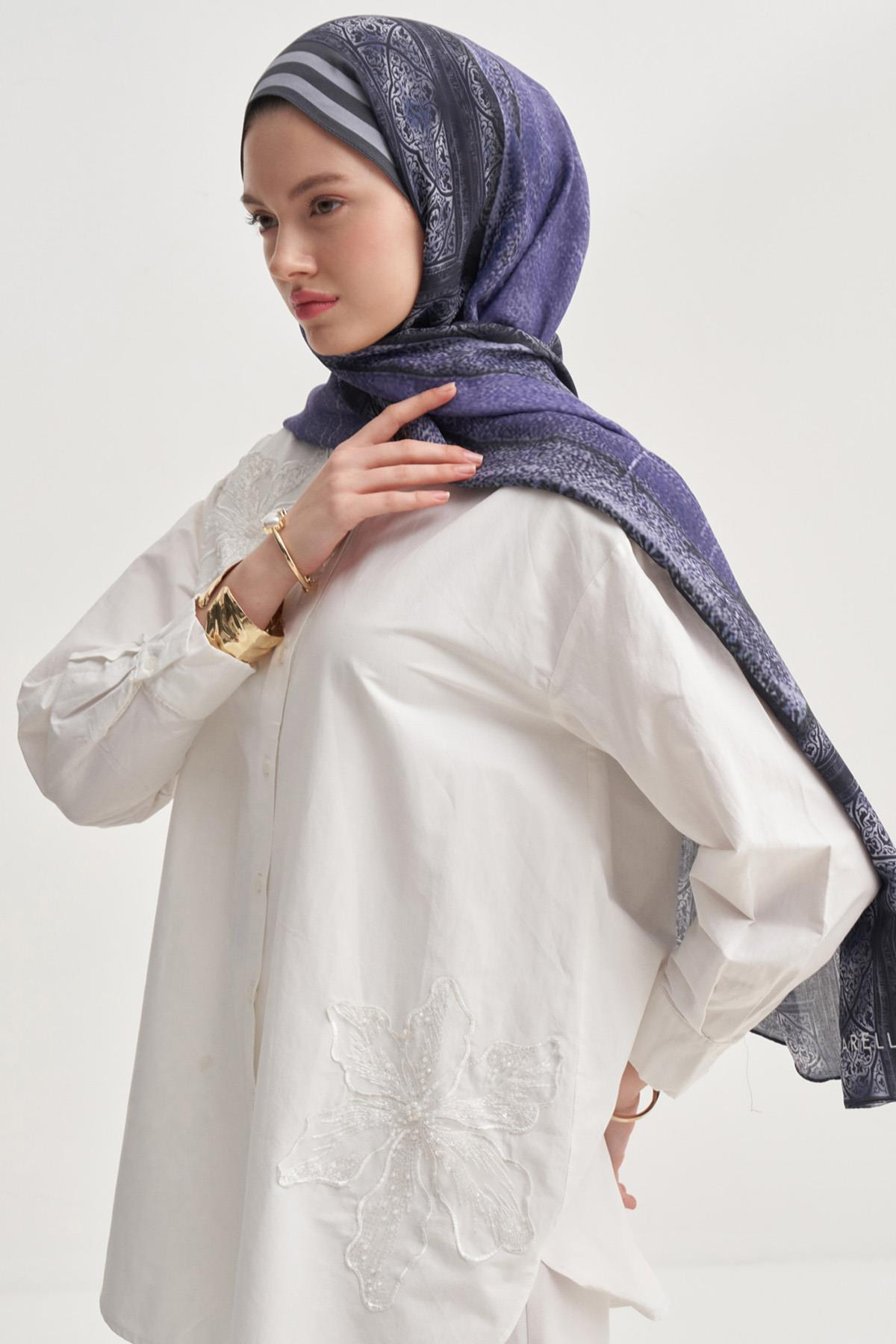 Serenya Vela Floş Şal Morcivert