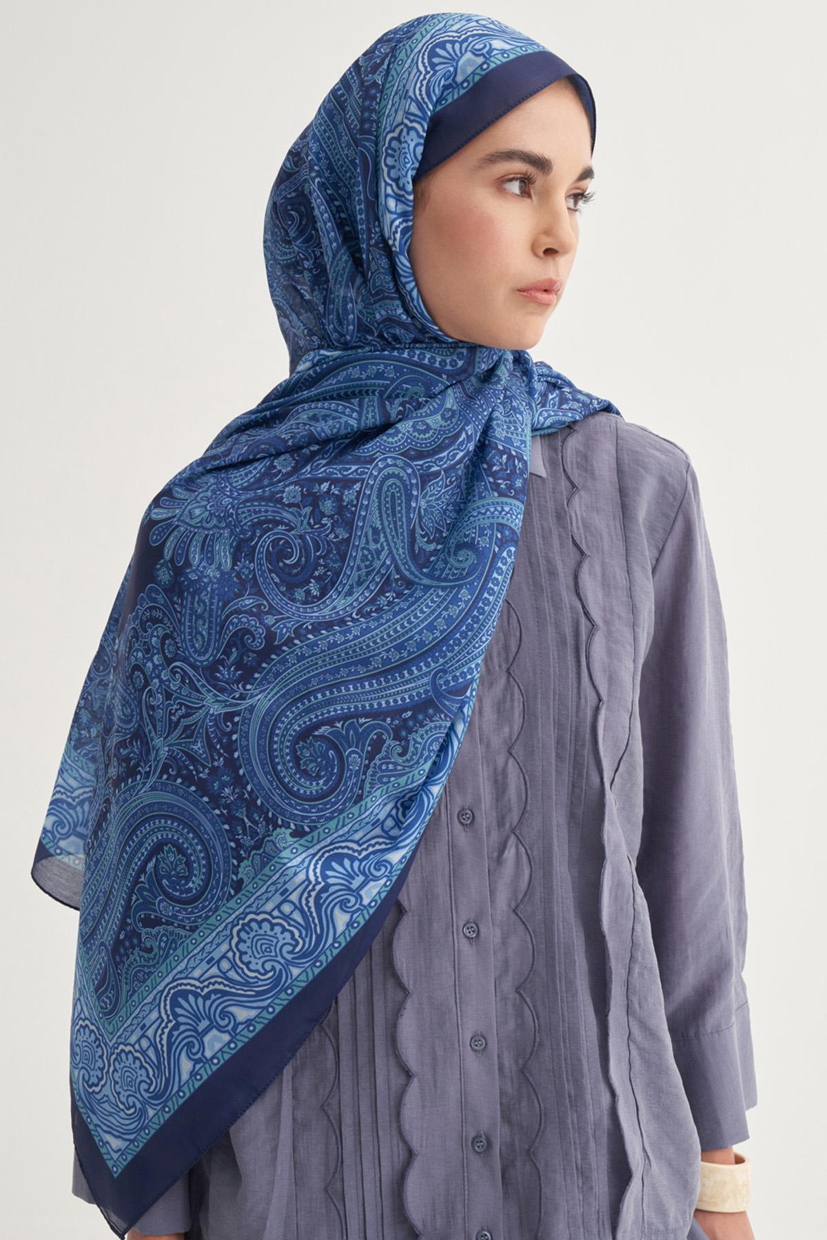 Ravena Gök Mavisi Nilla Pamuklu Şal