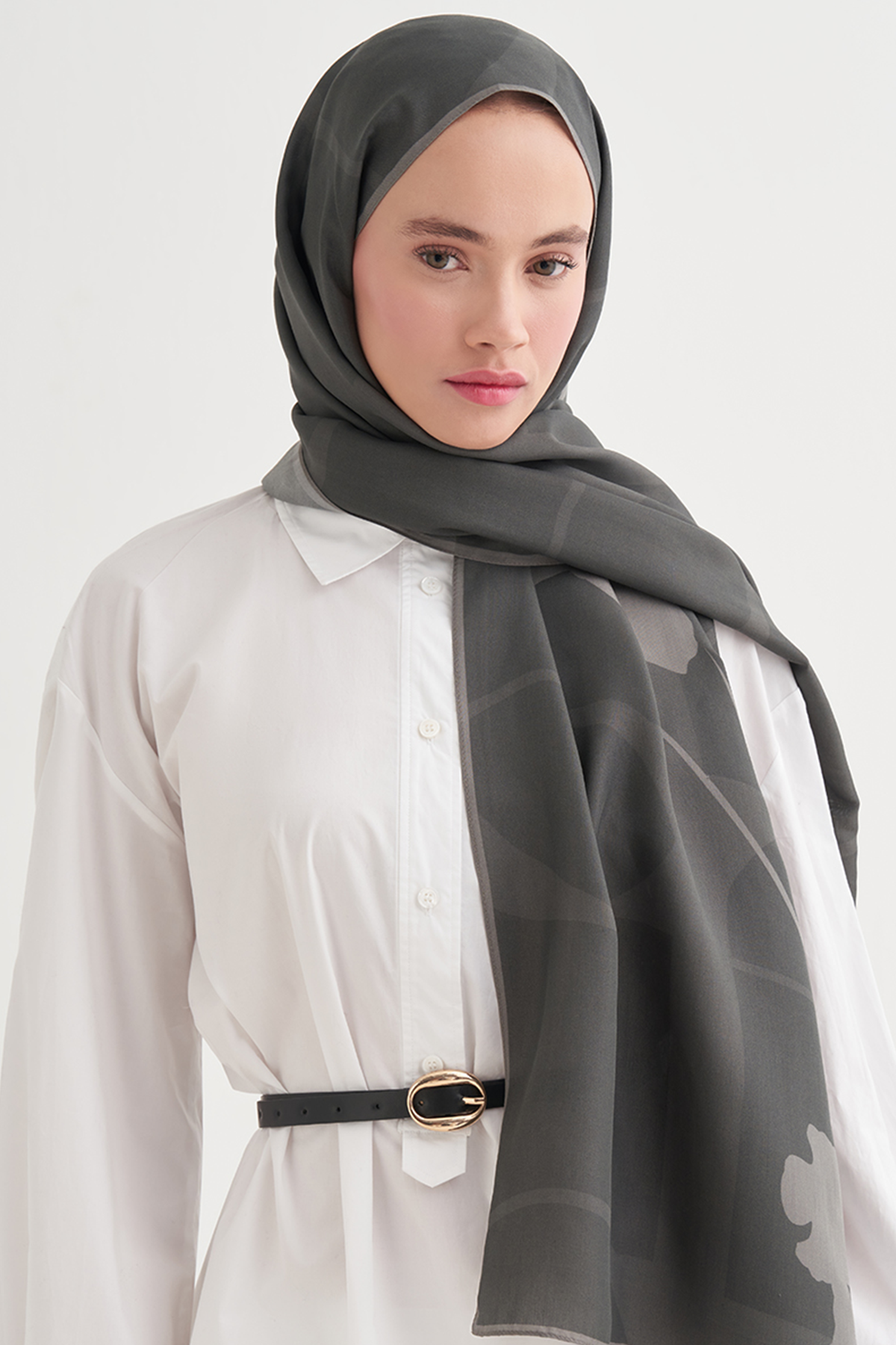 Vera Monogram Floş Şal Koyu Gri