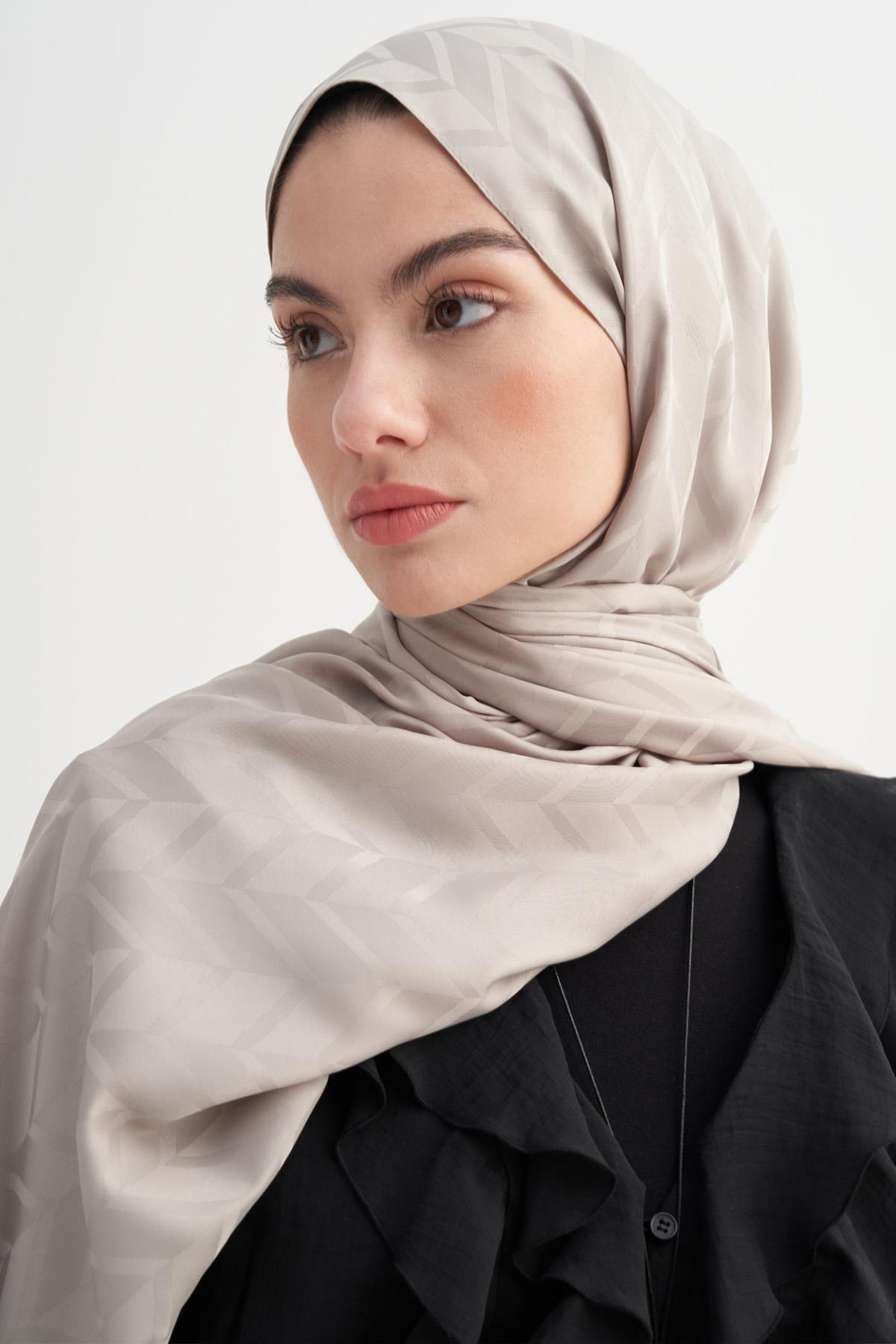 Baklava Desen Pamuk İpek Şal Füme