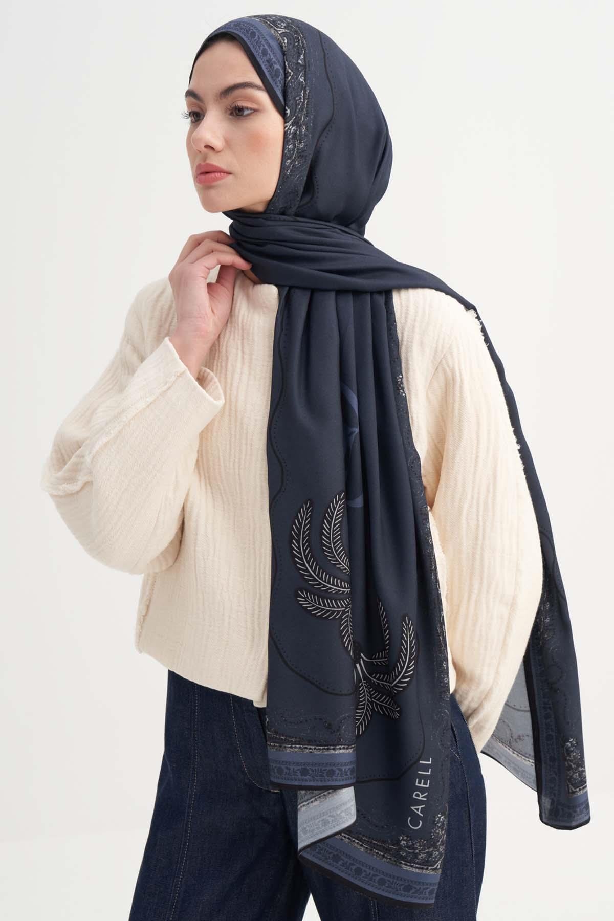 Elara İncira Viskon Şal Lacivert
