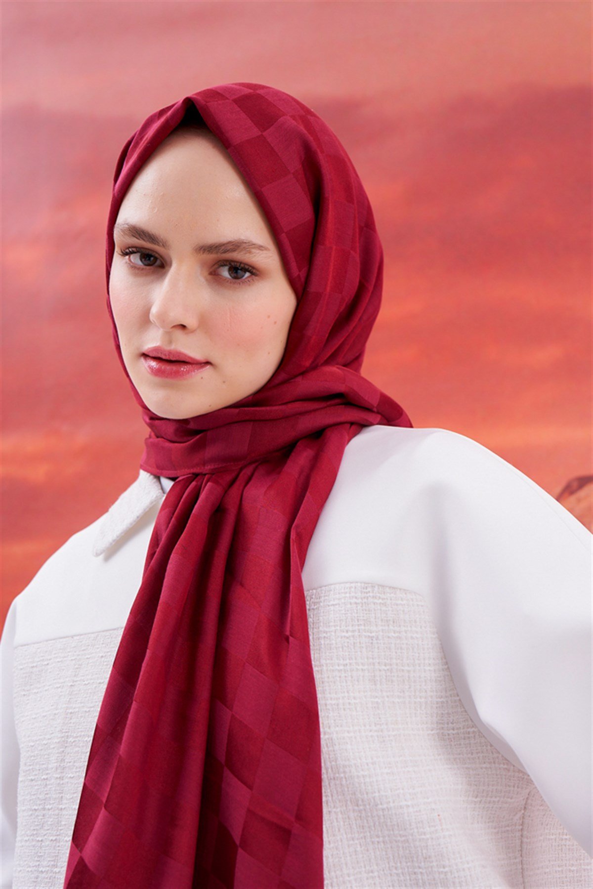 Dama Jakar İtalyan İpekli Şal Bordo