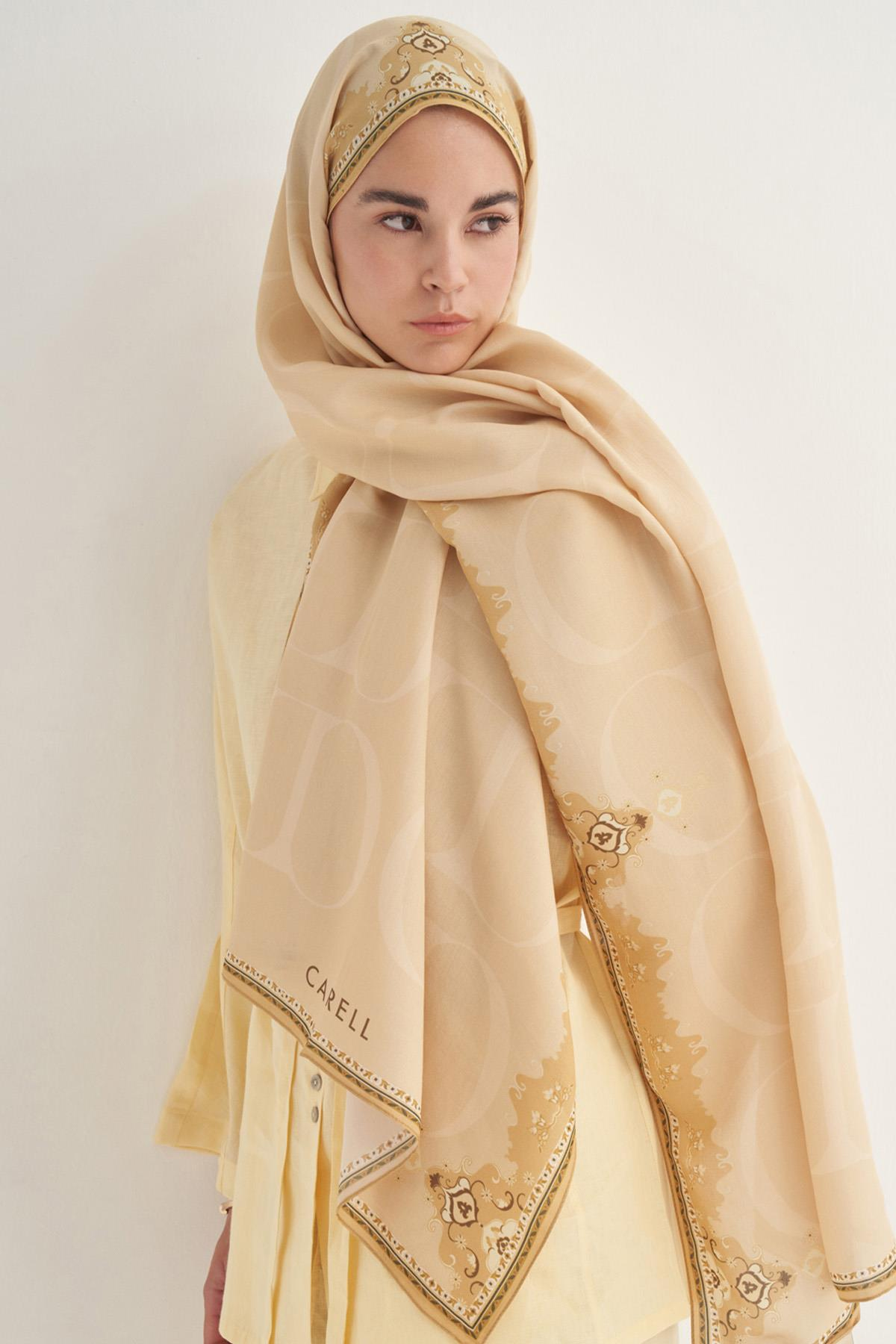 Luxe Monogram Floş Şal Gold