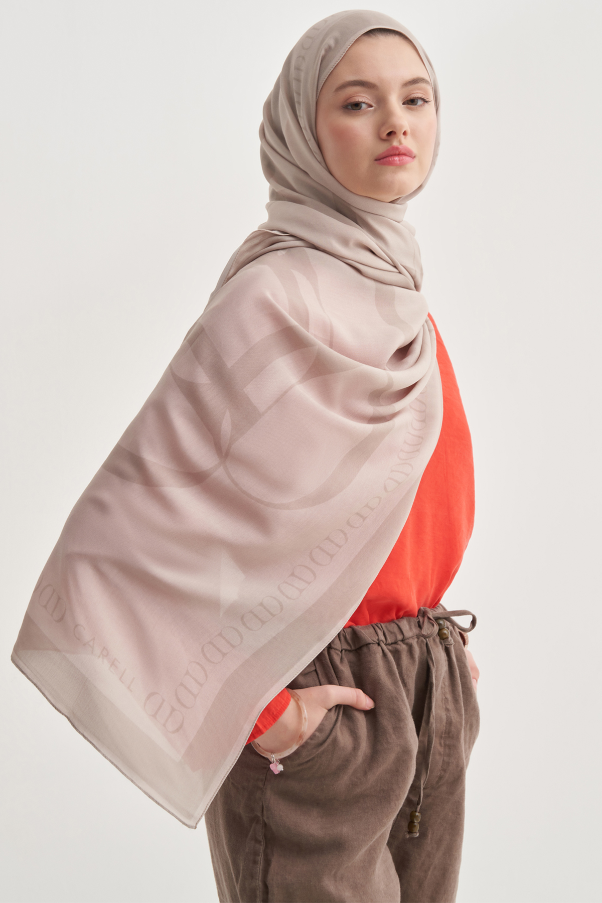 Aura Monogram Floş Şal Sütlü Kahve