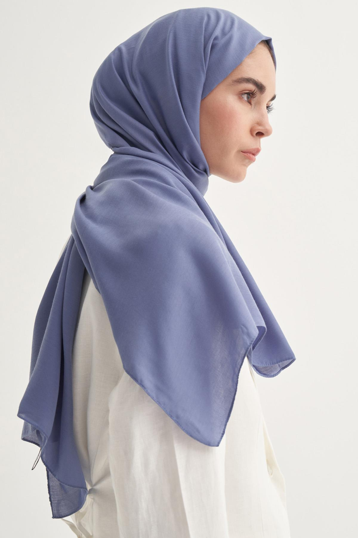 Şantuk Çift Taraflı  İpekli Şal Kot Mavi