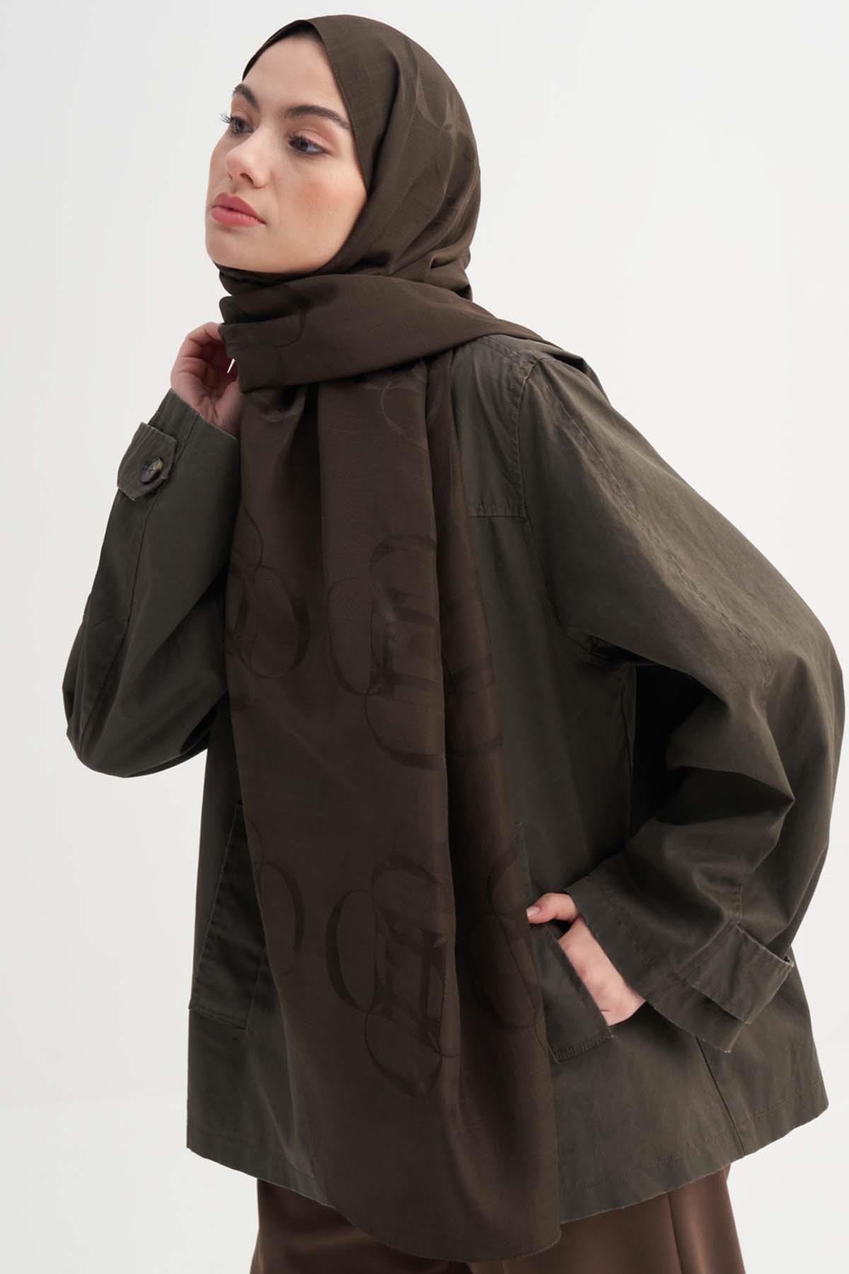 Aura Desen Rina Floş Jakar Şal Acı Kahve