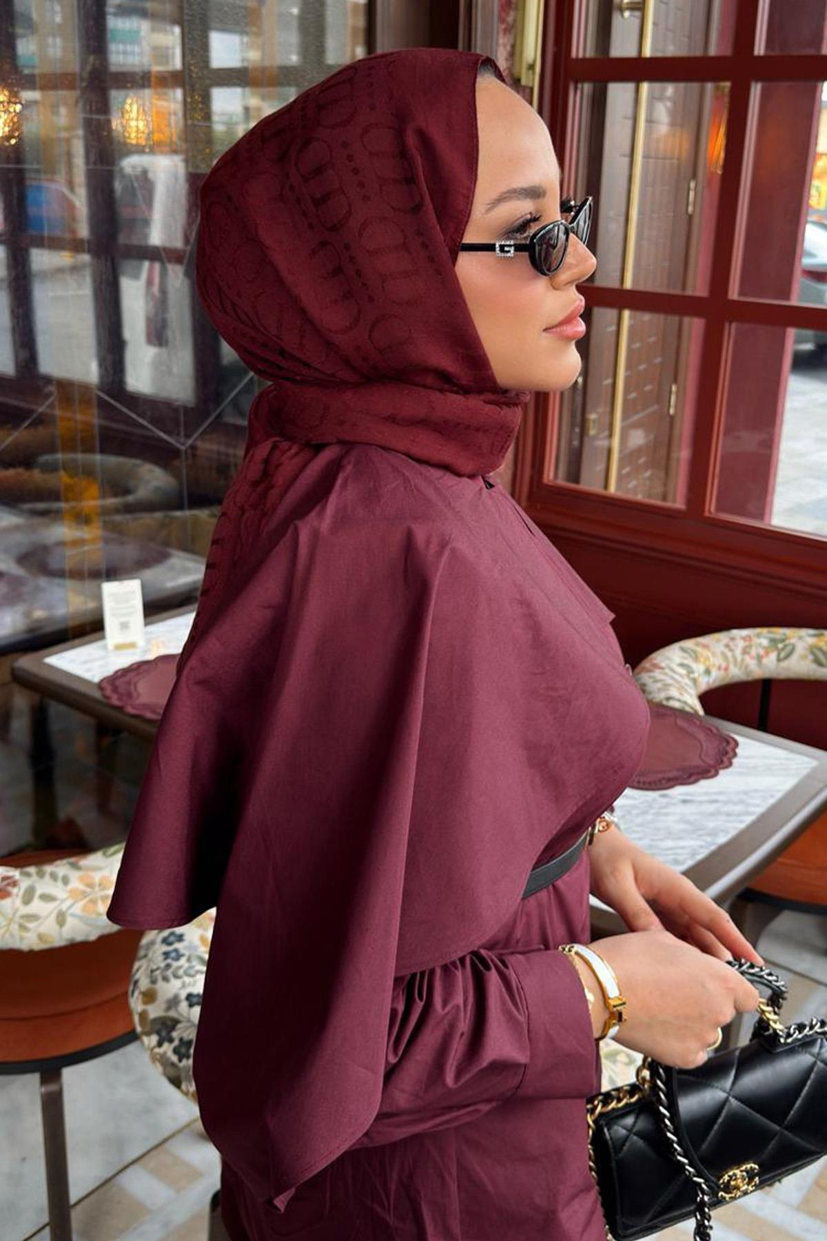 Betül Duman'ın Tercihi Luxe Desen Liora Pamuk Şal Bordo