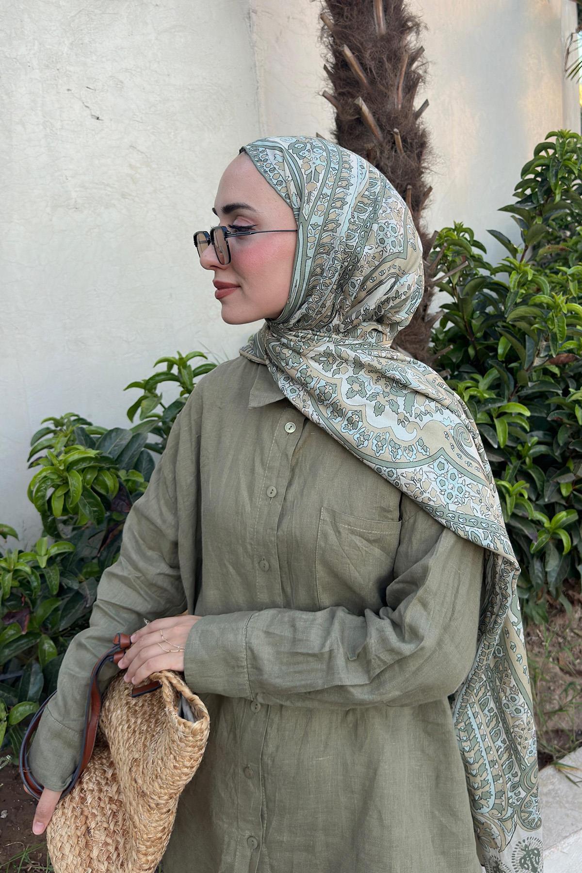 Ennur Türk'ün Tercihi Bliss Zeytin Yeşili Comfy İpek Şal