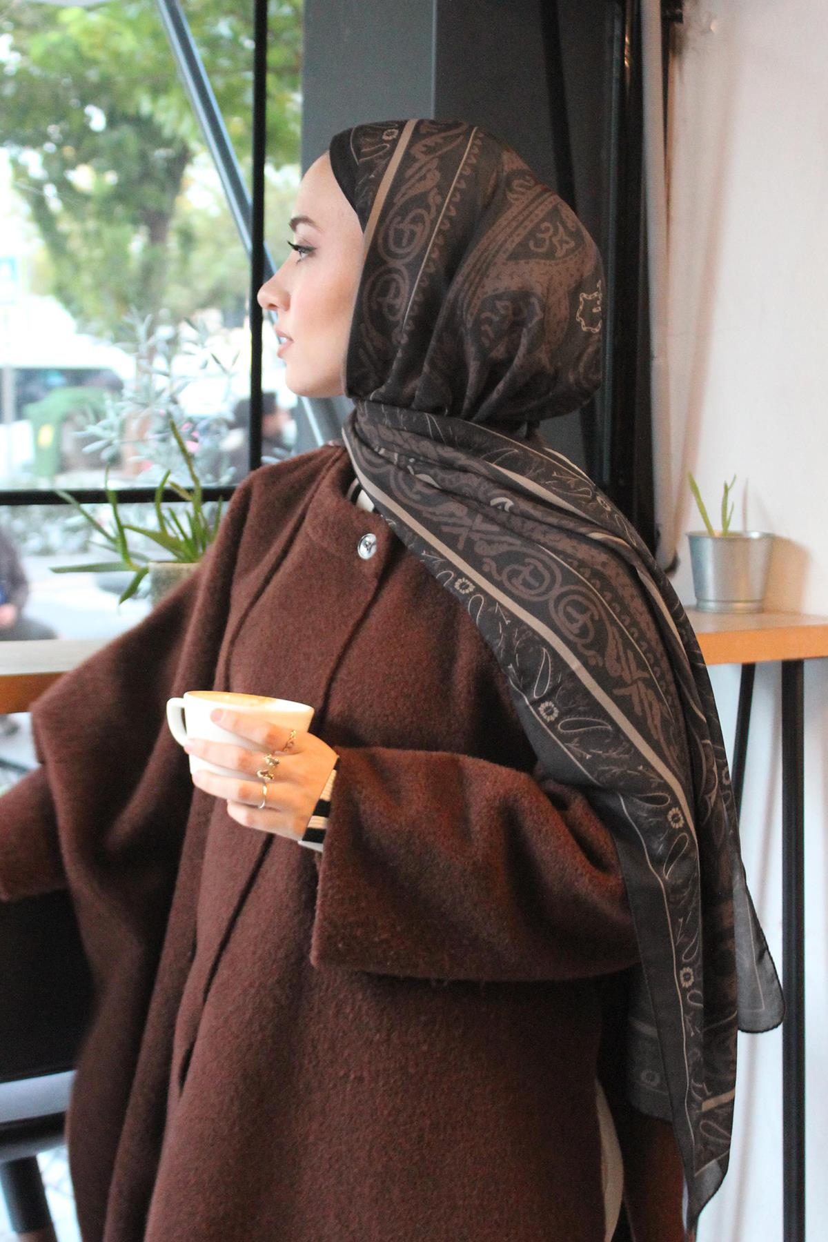 Ennur Türk'ün Tercihi Vintage Acı Kahve Nilla Pamuklu Şal