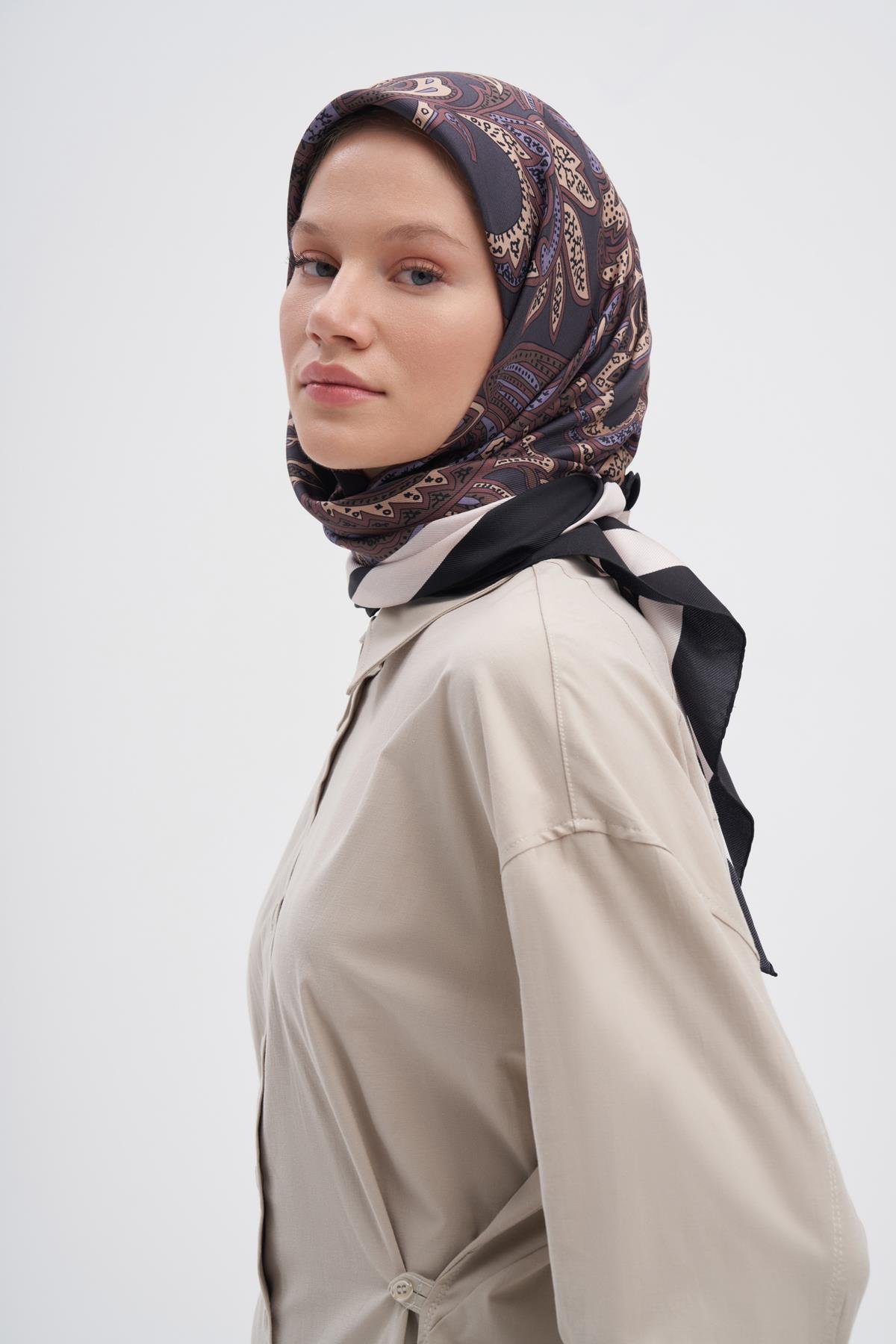 Etnic Kahve Mulbary İpek Eşarp