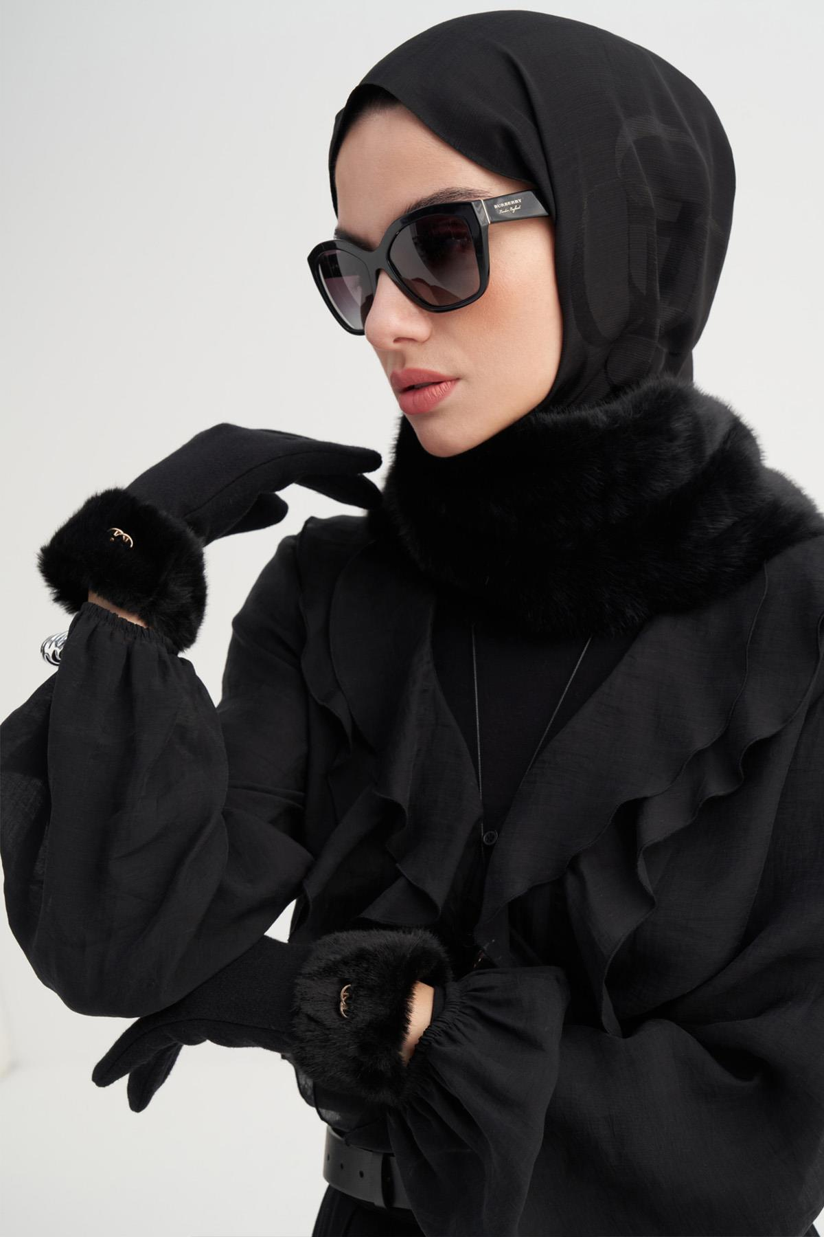 Kürk Detaylı Eldiven Siyah