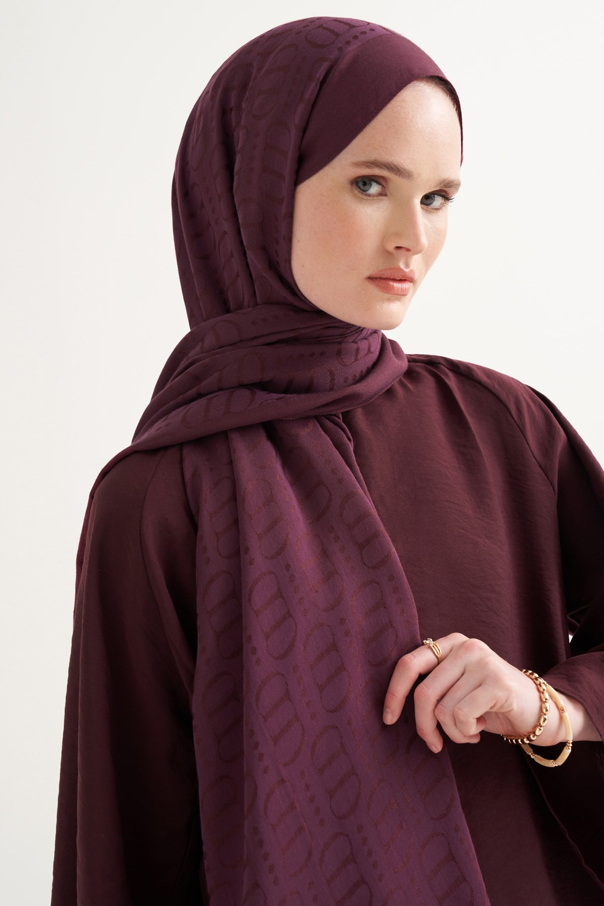 Luxe Desen Liora Pamuk Şal Cherry Bordosu
