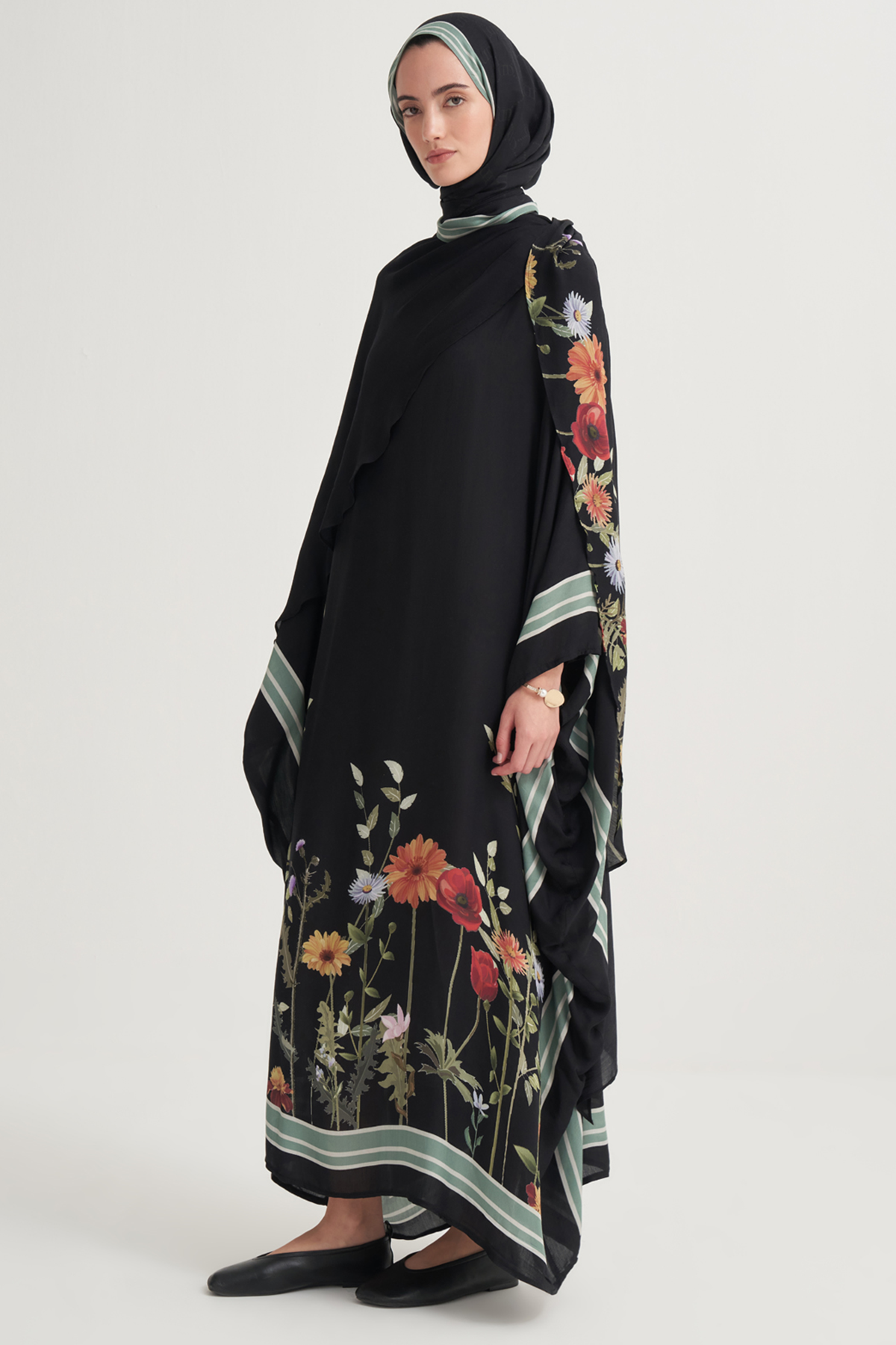 Mirya İncira Şal Yaka Kaftan Siyah