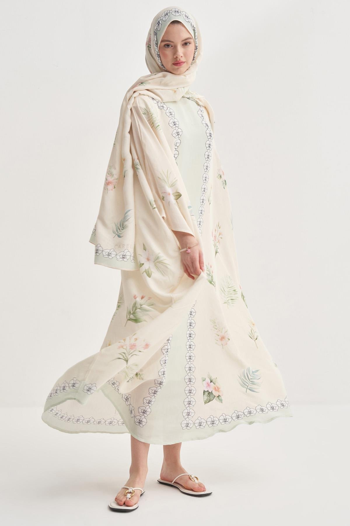 Rosmina Krem Floş Kaftan