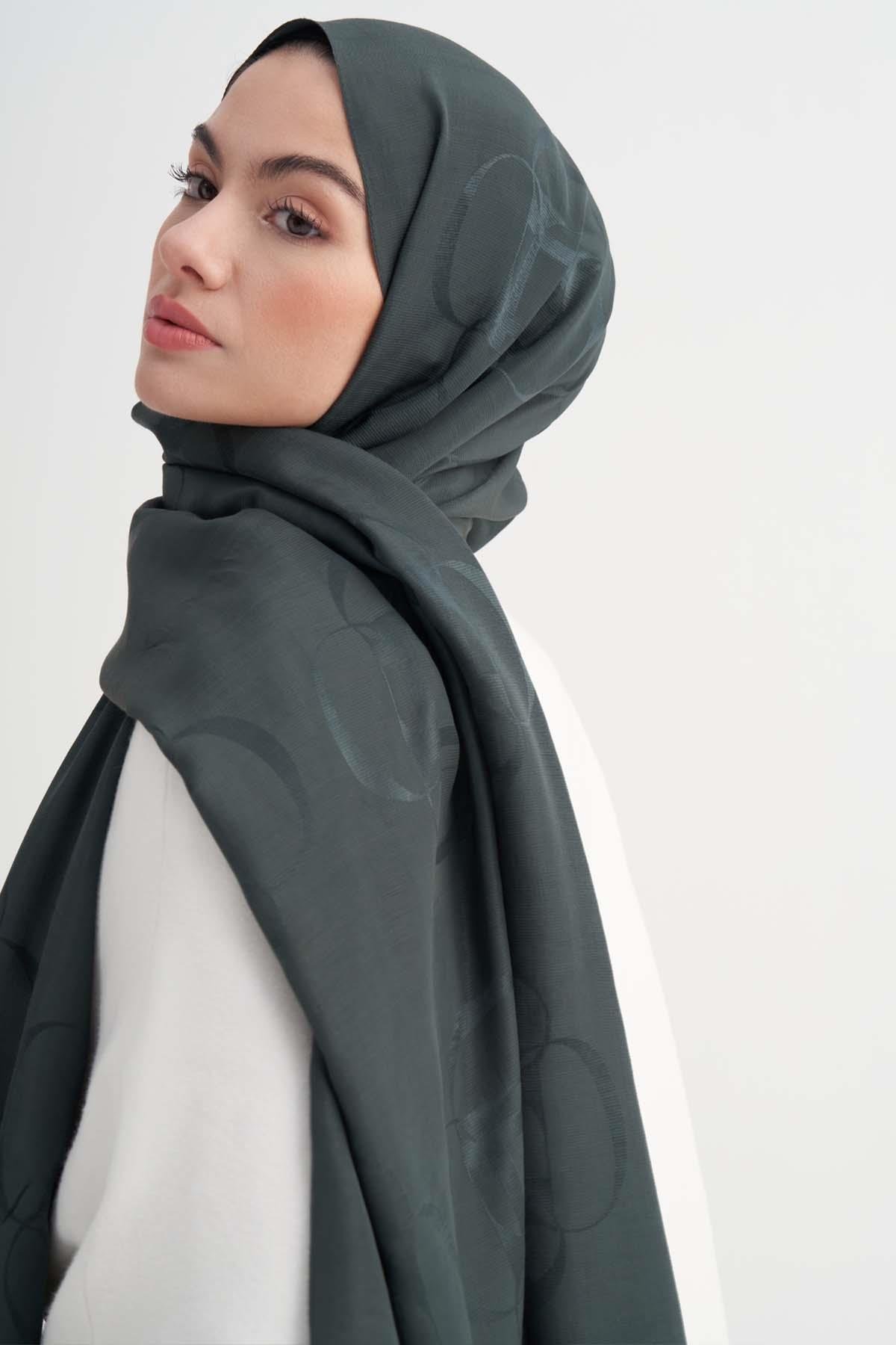 Aura Desen Rina Floş Jakar Şal Orman Yeşili