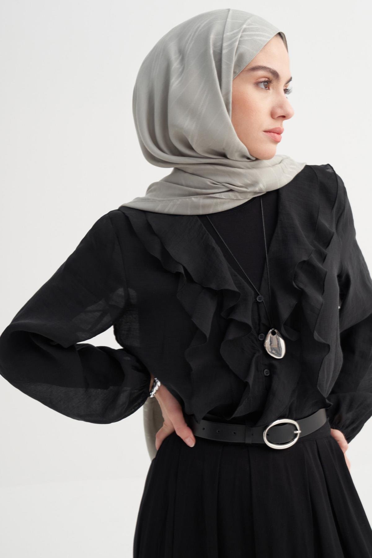 Simetrik Jakar İtalyan İpekli Şal Açık Gri