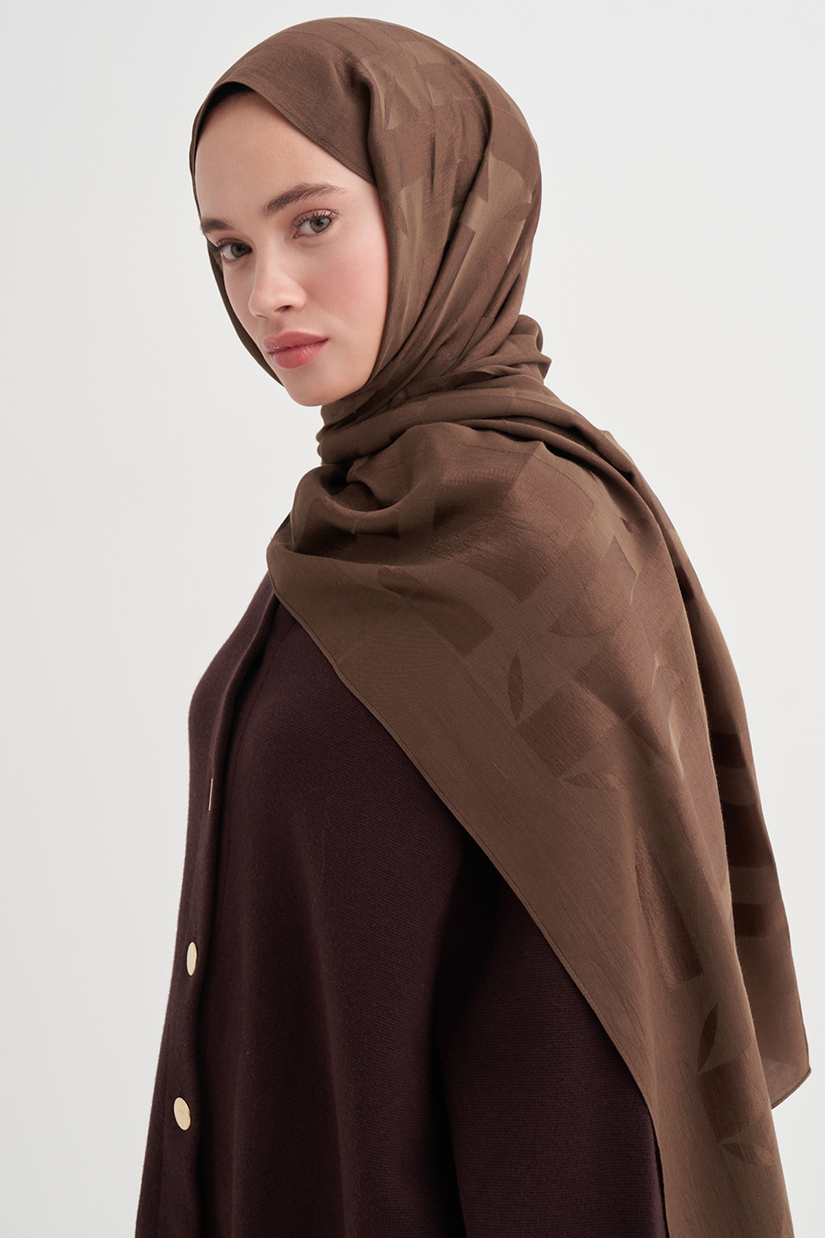 Geometrik Desen Liora Pamuk Şal Mocha