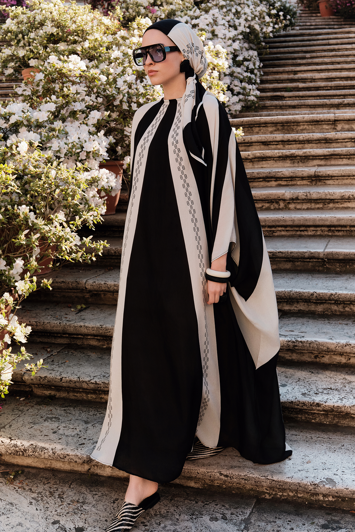 Monochrome Floş Kaftan Siyah