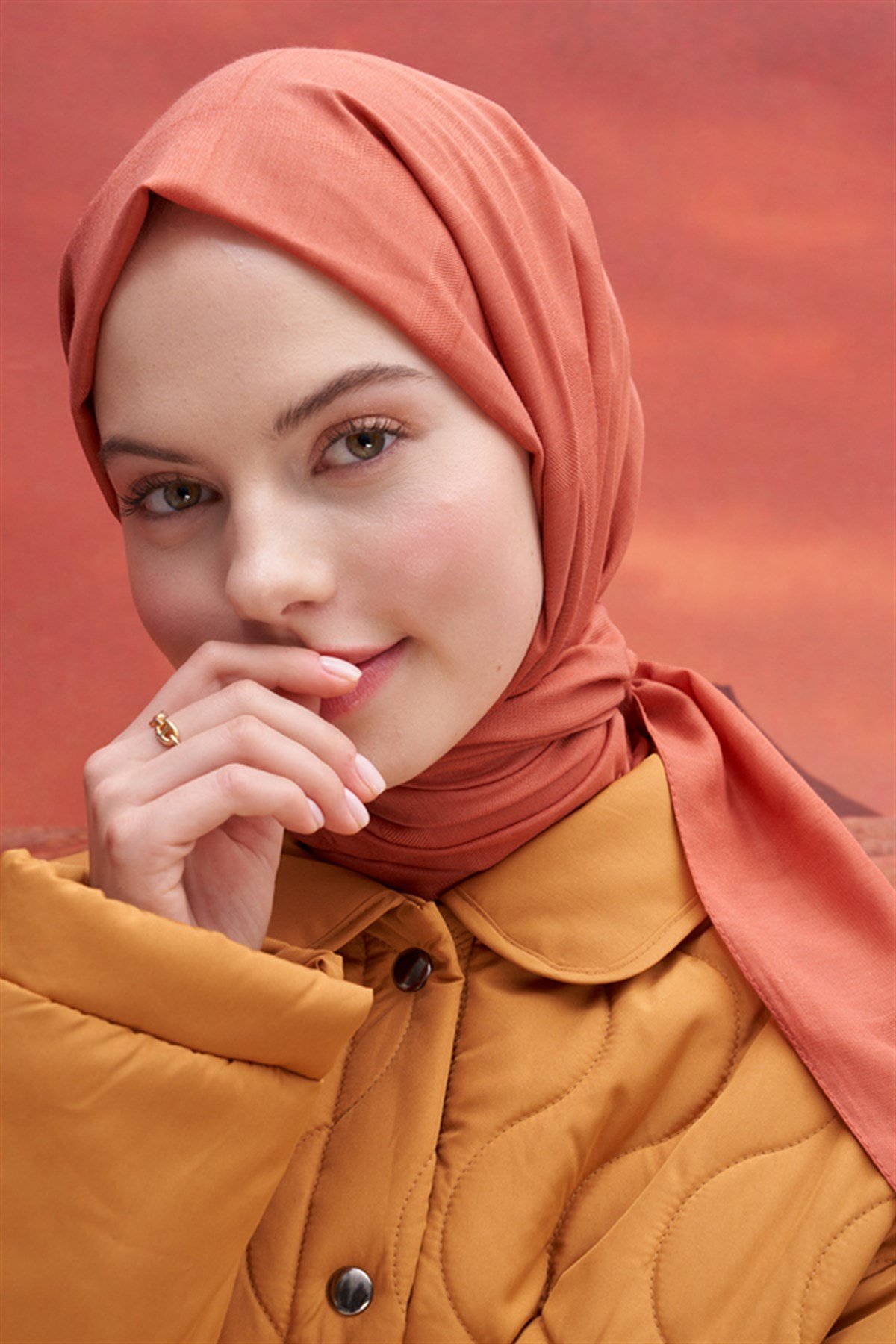 Kare Desen Modal Jakar Şal Kiremit