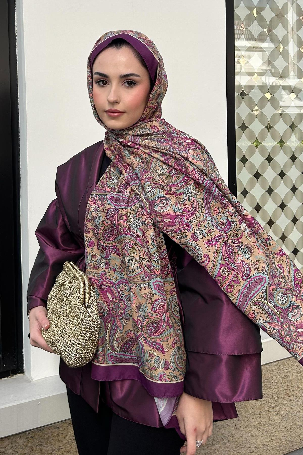 Merve Bayraktar'ın Tercihi Nilla Pamuklu Şal Nair Mürdüm