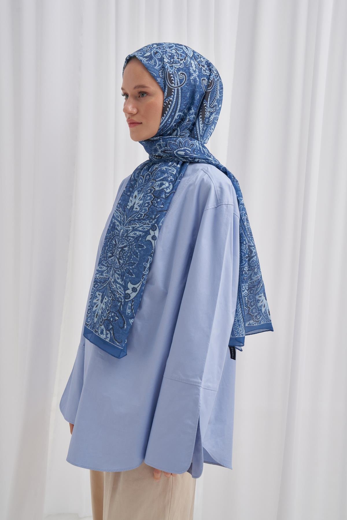 Nilla Pamuklu Şal Diamond Mavi