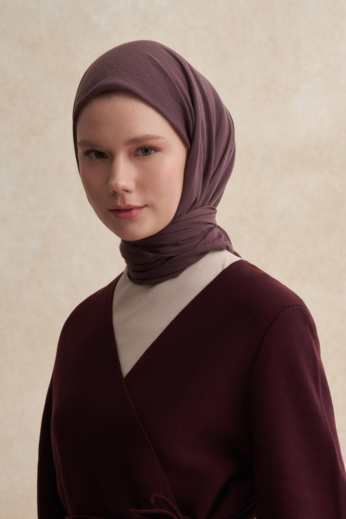 Organik Kırışık Eşarp Koyu Gül Kurusu