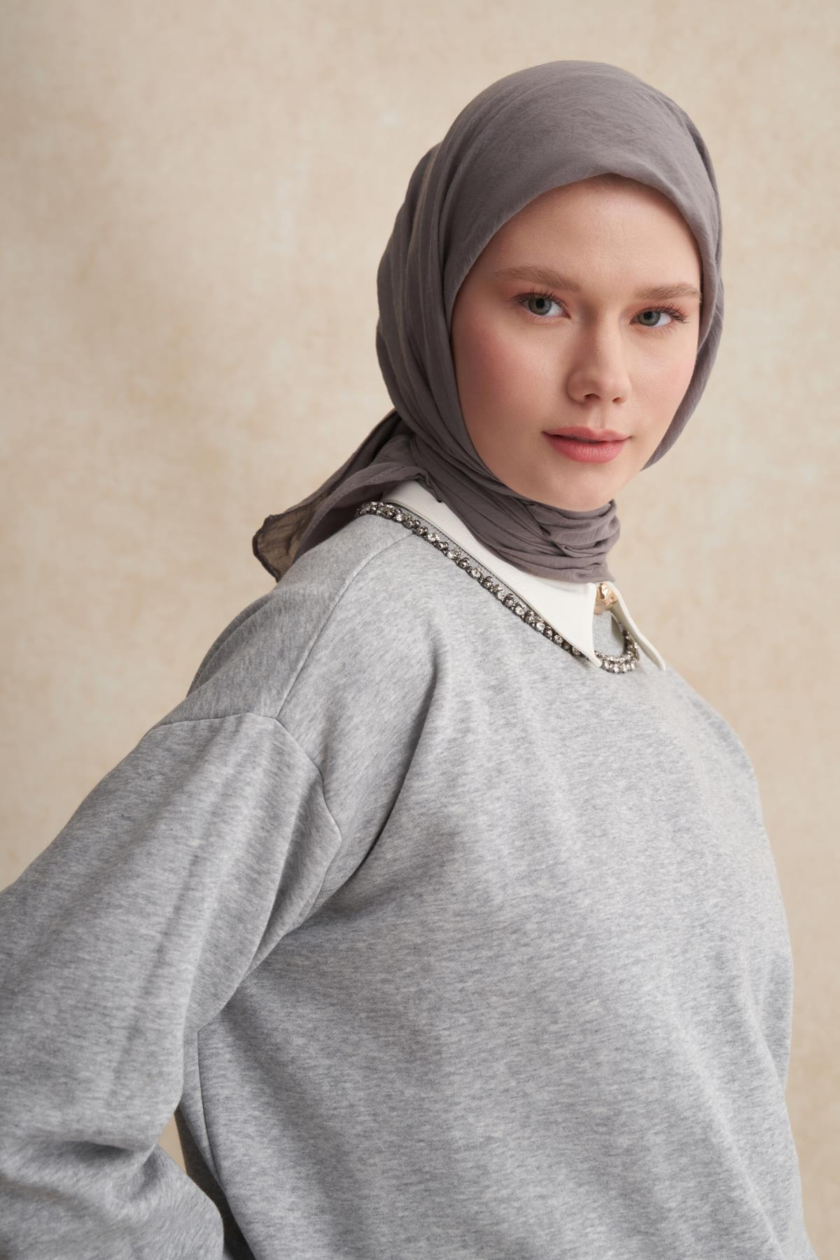 Organik Kırışık Eşarp Küllü Gri