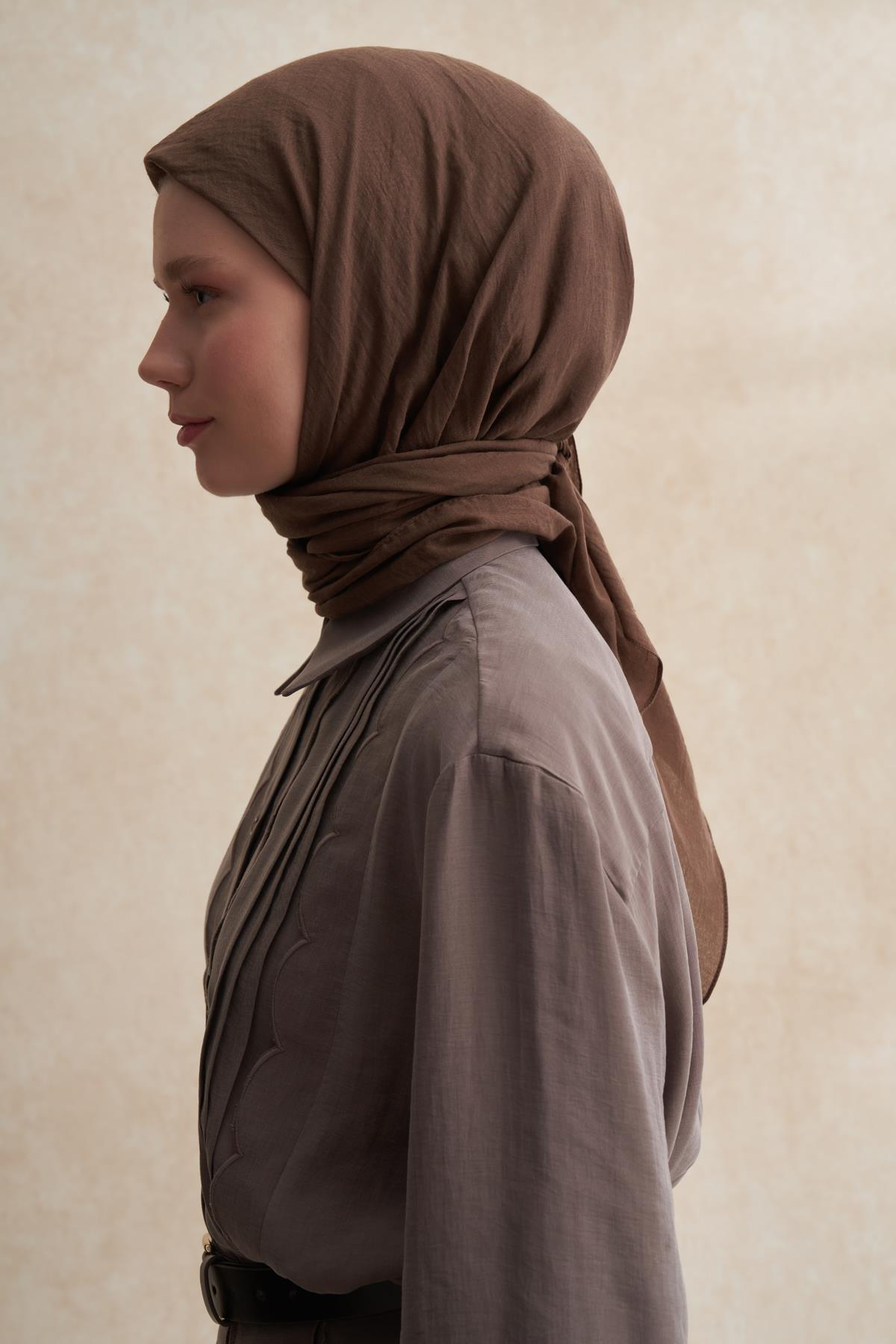 Organik Kırışık Eşarp Küllü Kahve