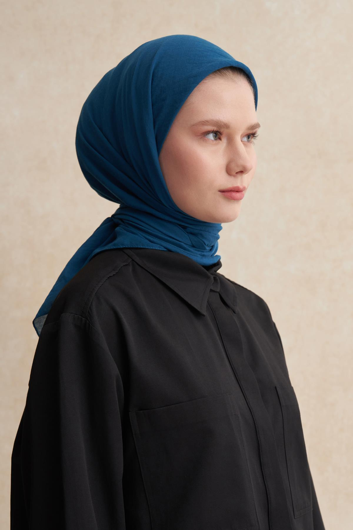 Organik Kırışık Eşarp Petrol Mavisi