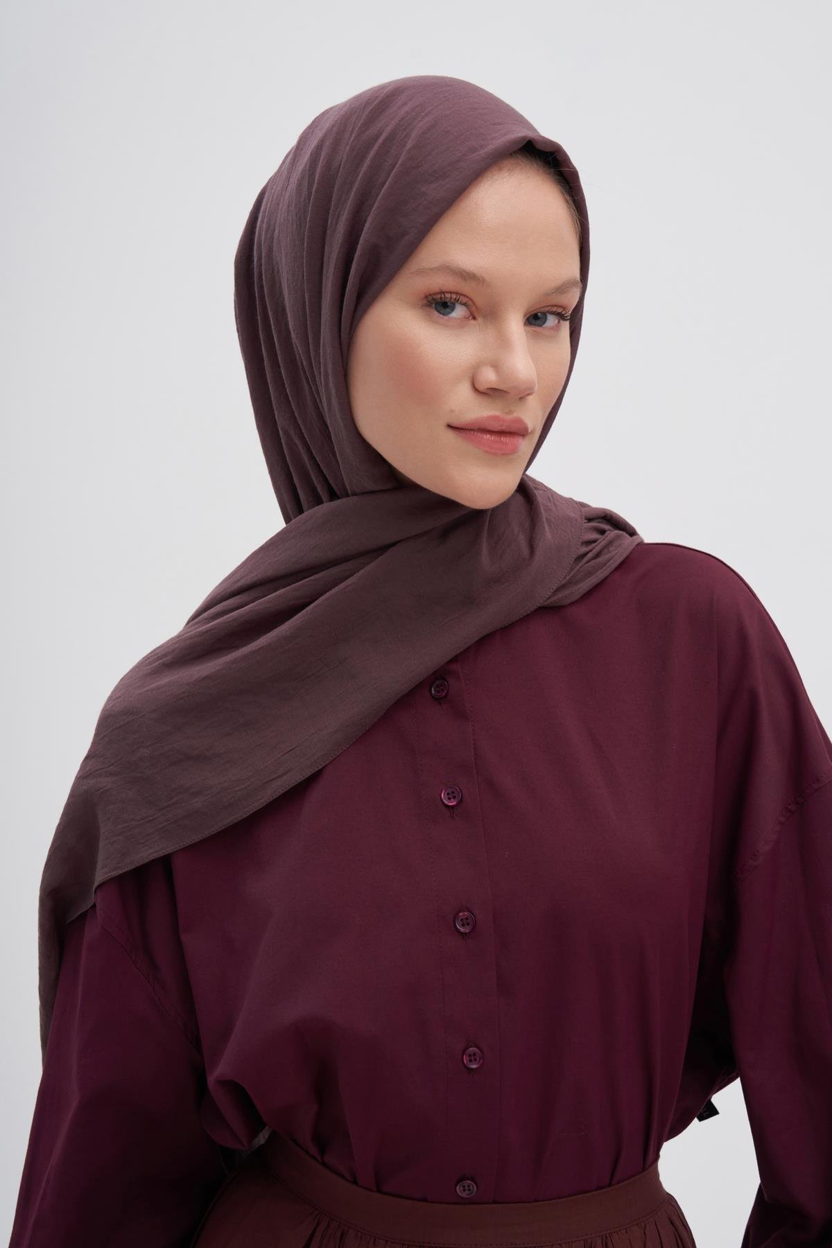 Organik  Kırışık  Şal Koyu Gül Kurusu