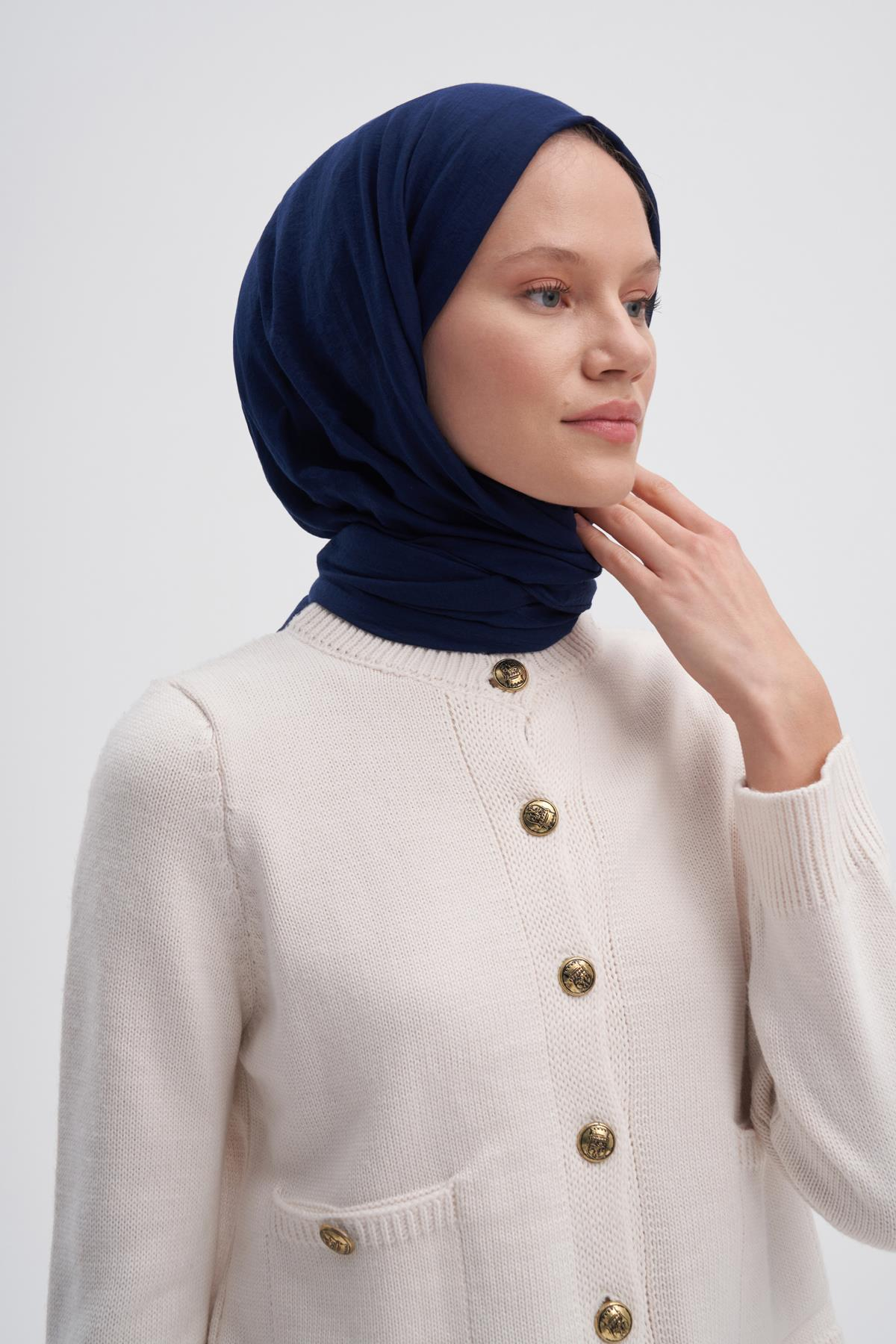 Organik  Kırışık  Şal Koyu Lacivert