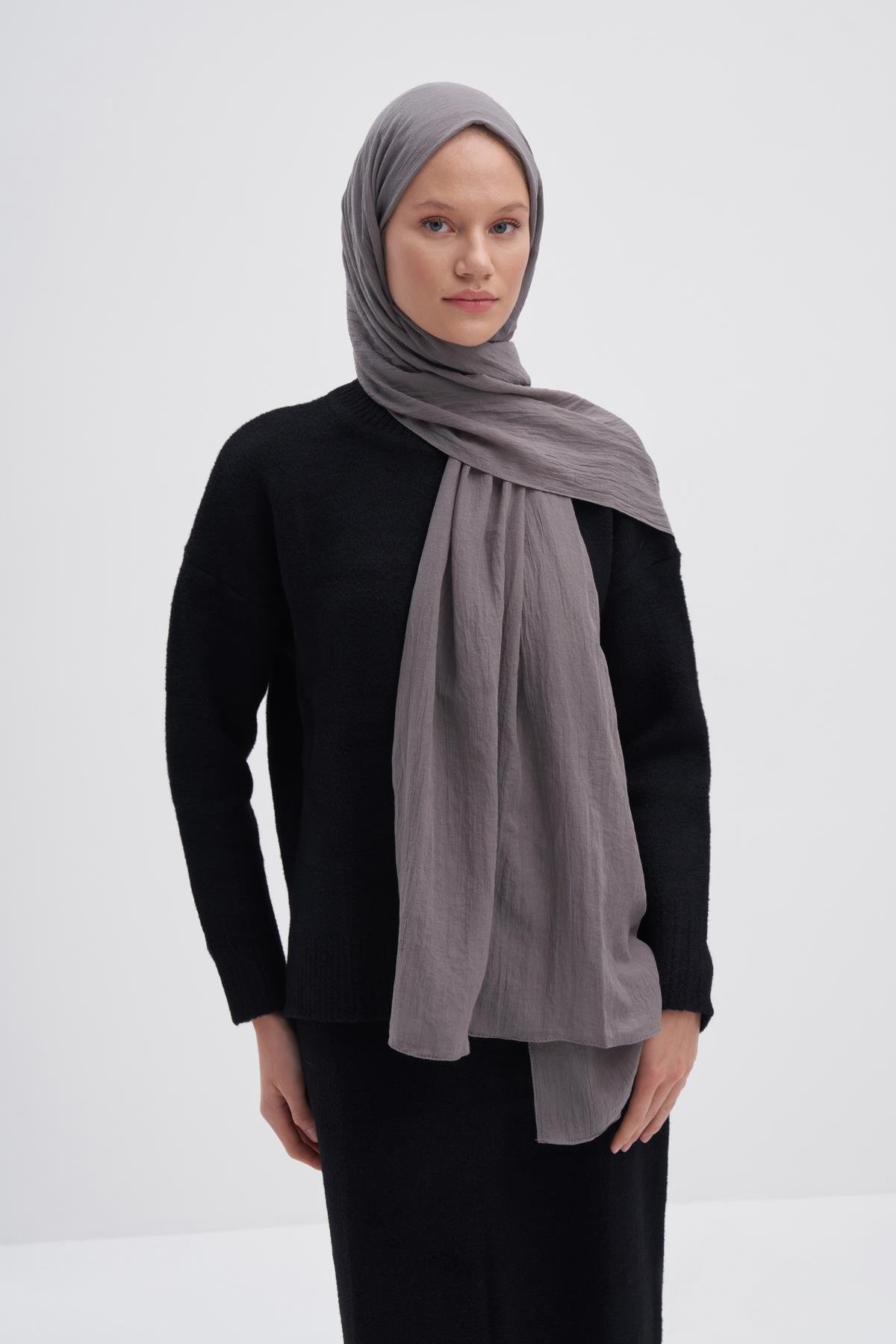 Organik  Kırışık  Şal Küllü Gri