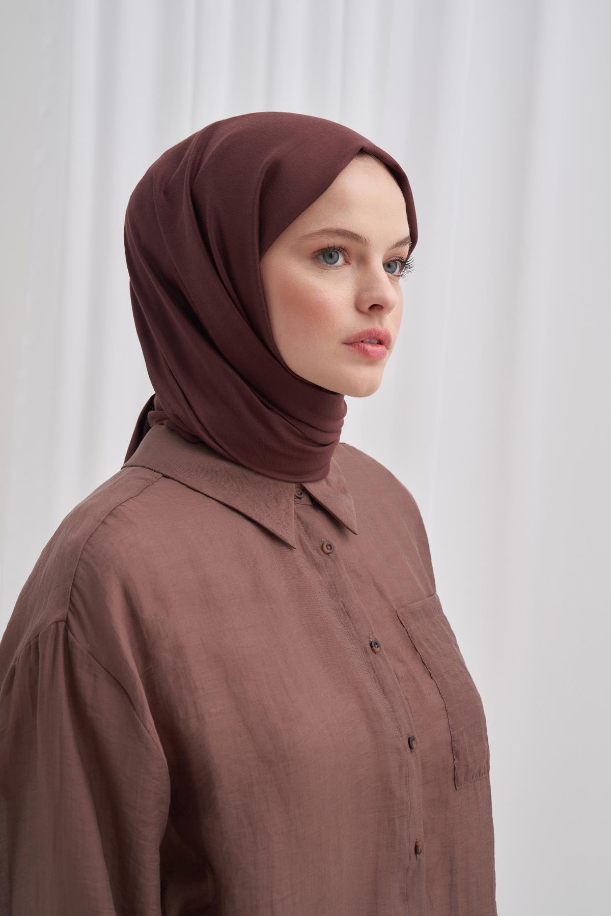 Şantuk Çift Taraflı İpekli Şal Acı Kahve