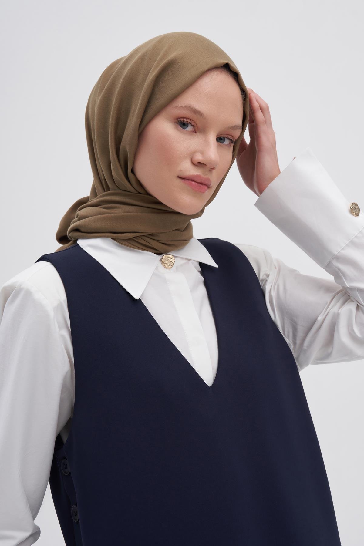 Şantuk Çift Taraflı İpekli Şal Ceviz