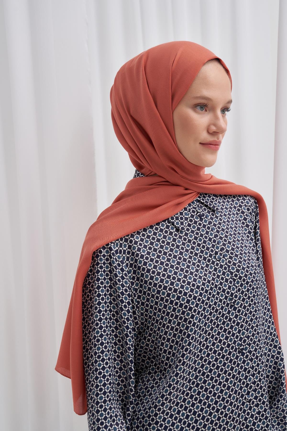 Şantuk Çift Taraflı İpekli Şal Kiremit