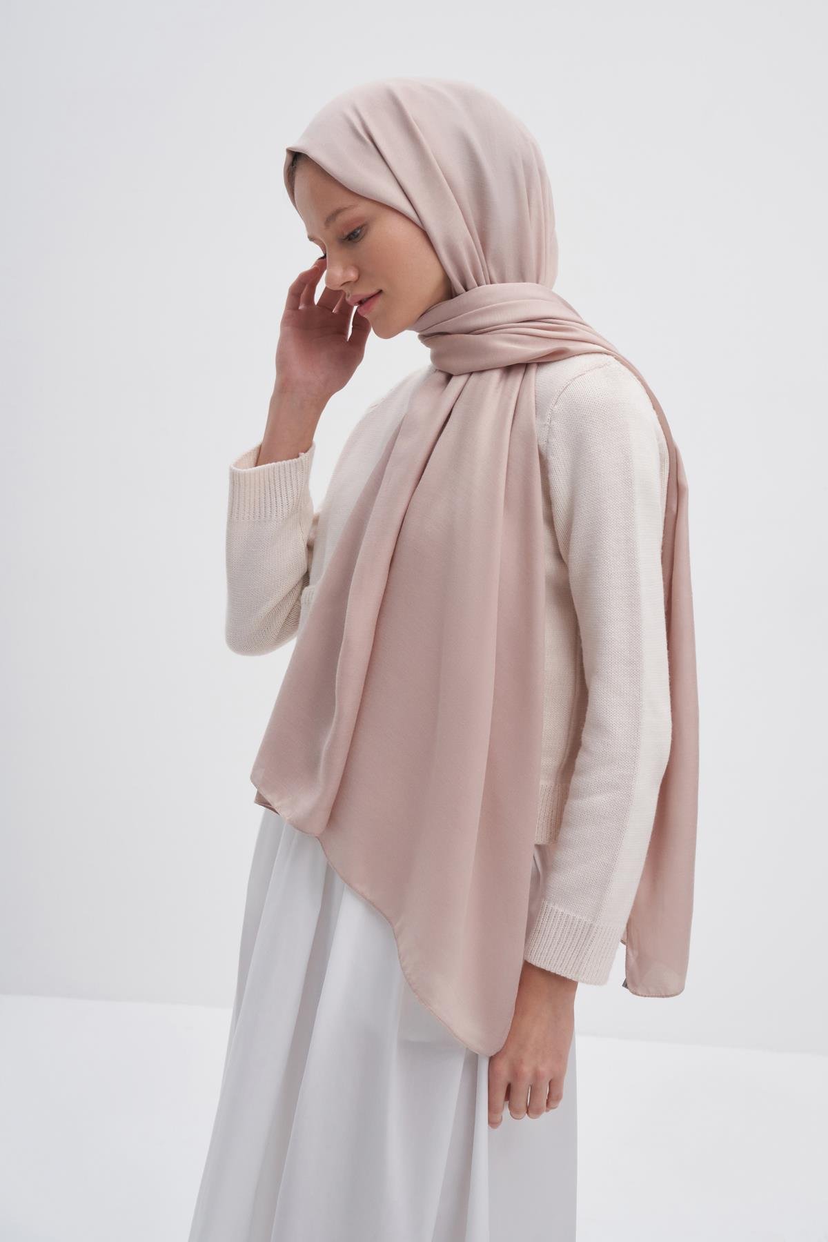 Şantuk Çift Taraflı İpekli Şal Krem