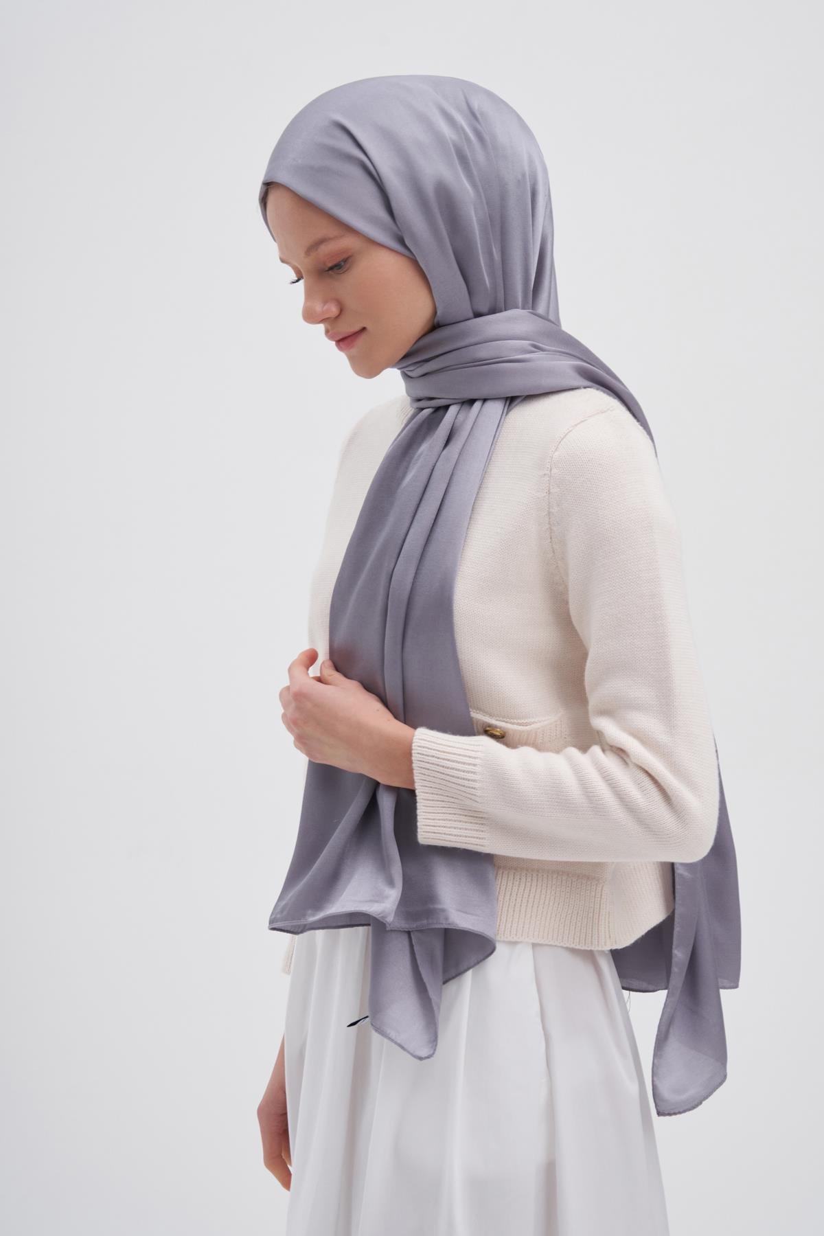 Şantuk Çift Taraflı İpekli Şal Silver Gri