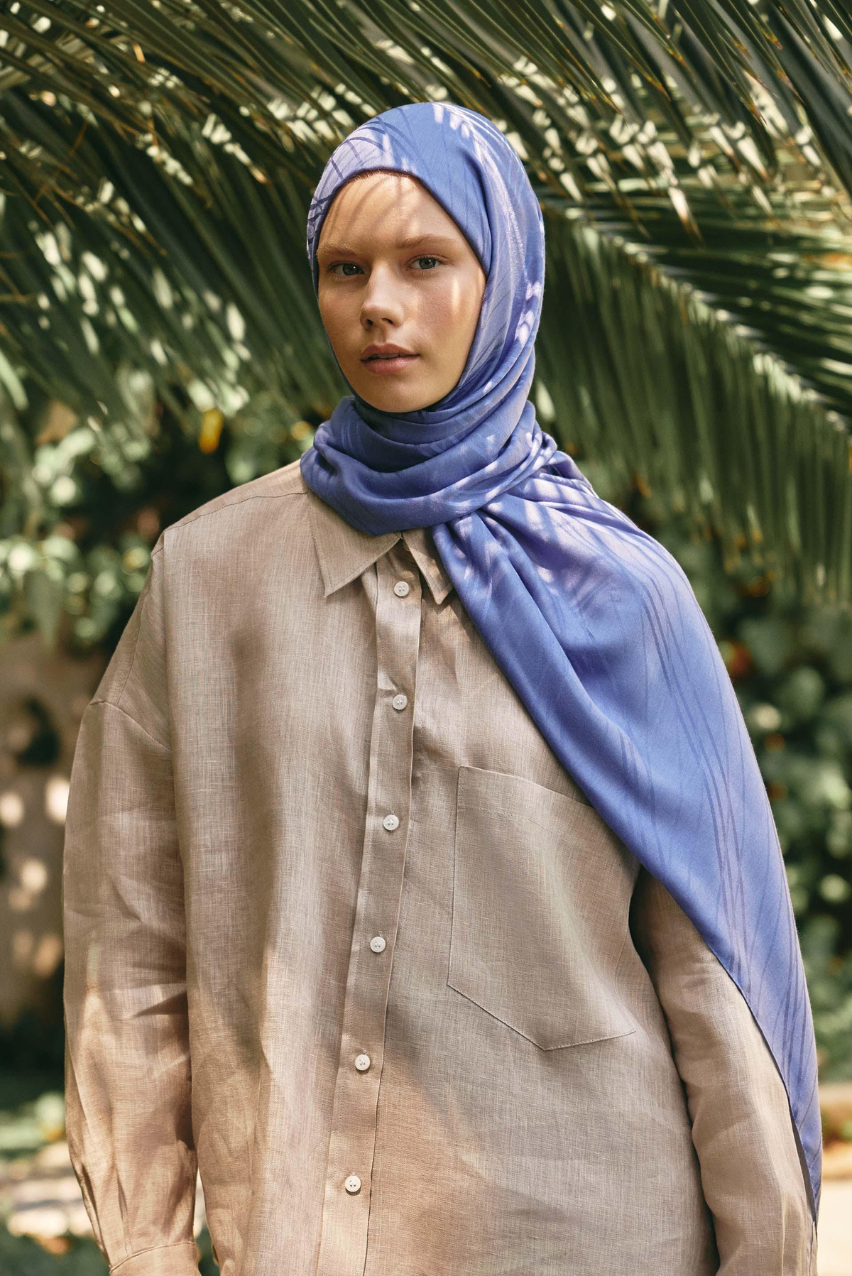 Simetrik Jakar İtalyan İpekli Şal Kot Mavi