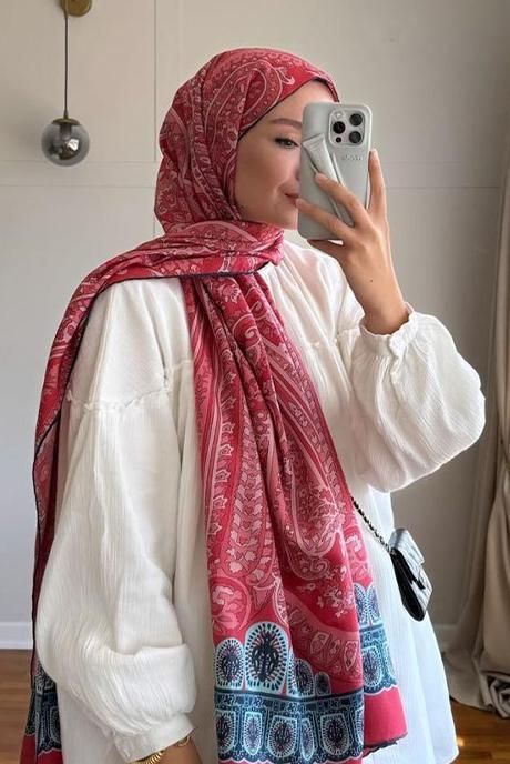 Şüheda'nın Tercihi Roots Nar Çiçeği Comfy İpek Şal