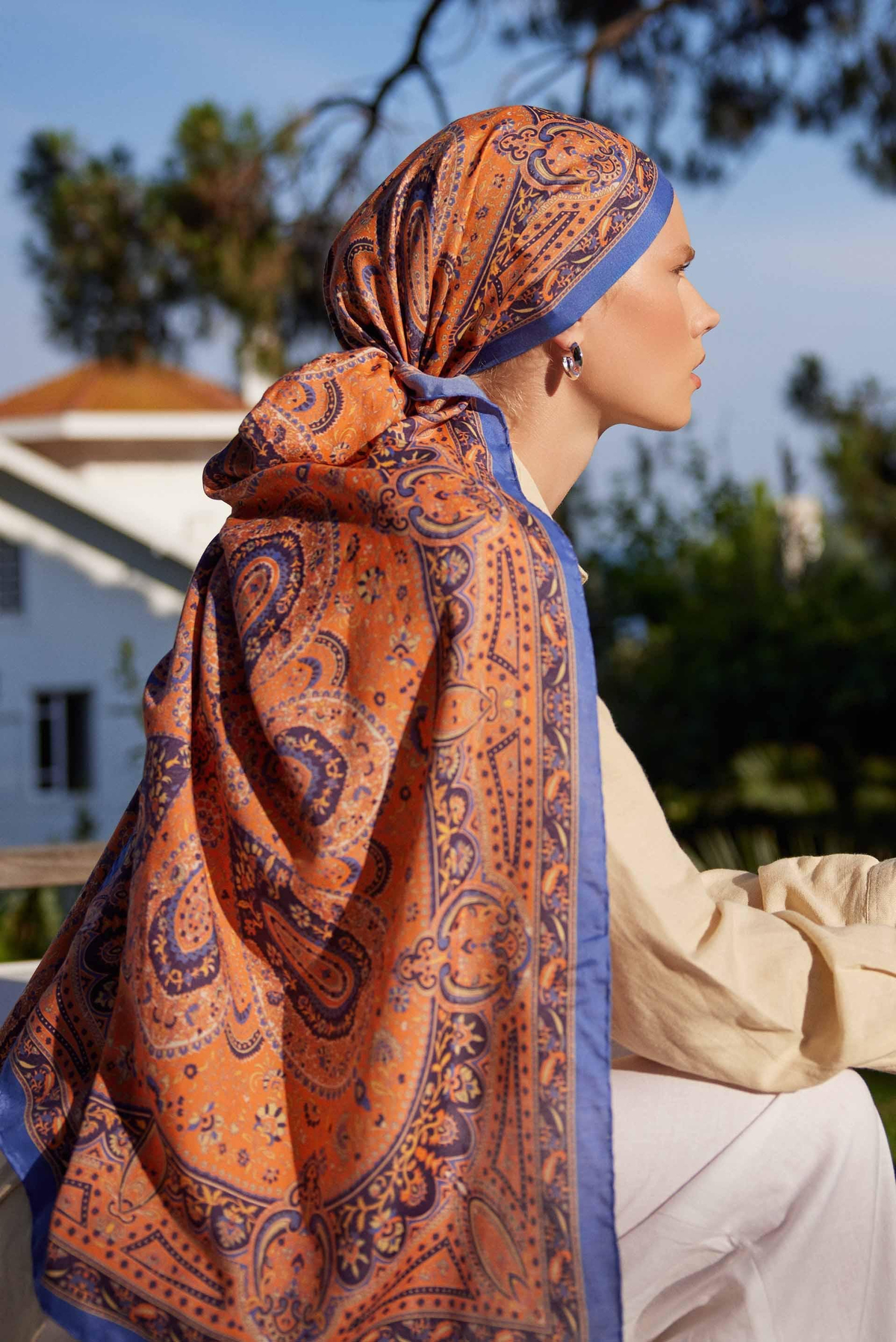 Sunset Blaze Turuncu Comfy İpek Şal