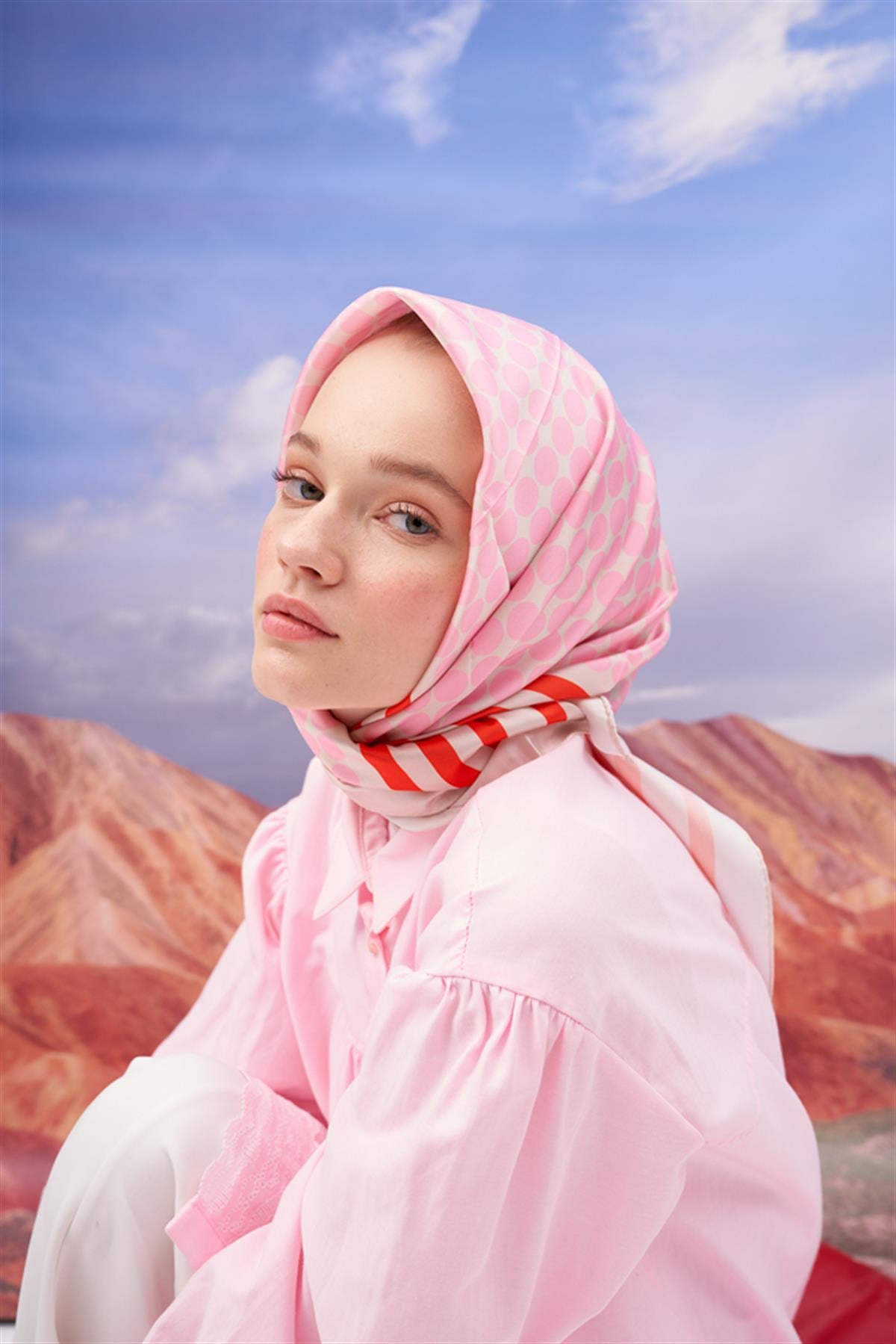 Twill Eşarp Dalee Desen Pudra