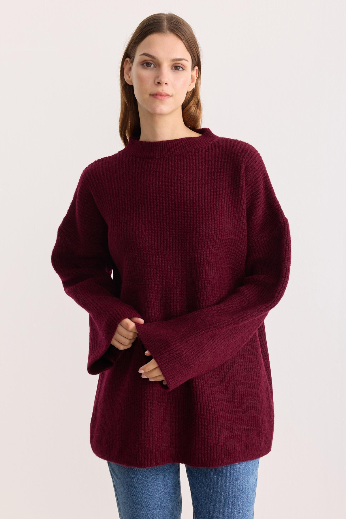 Kobe Oversize Triko Kazak Bordo