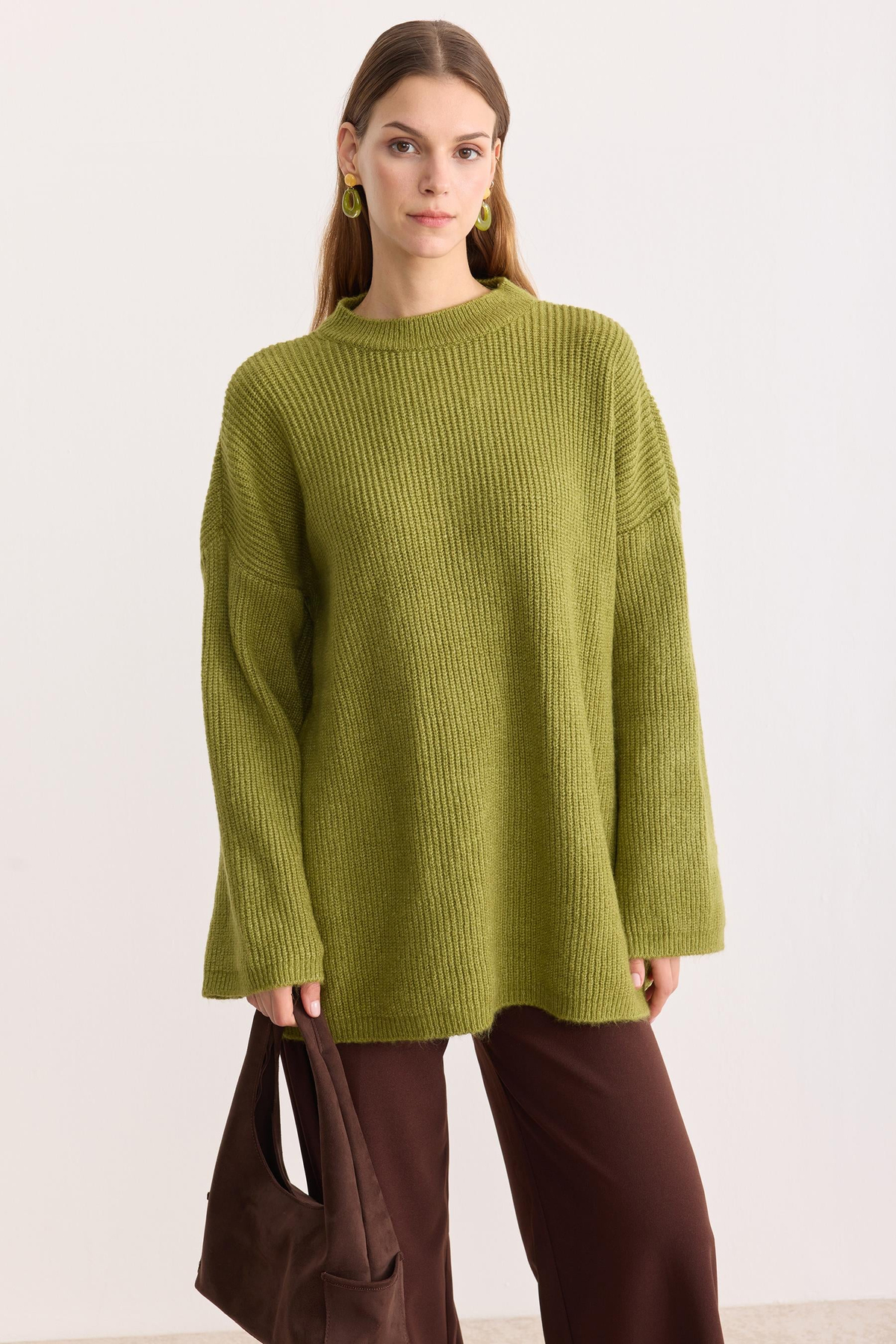 Kobe Oversize Triko Kazak Matcha Yeşil