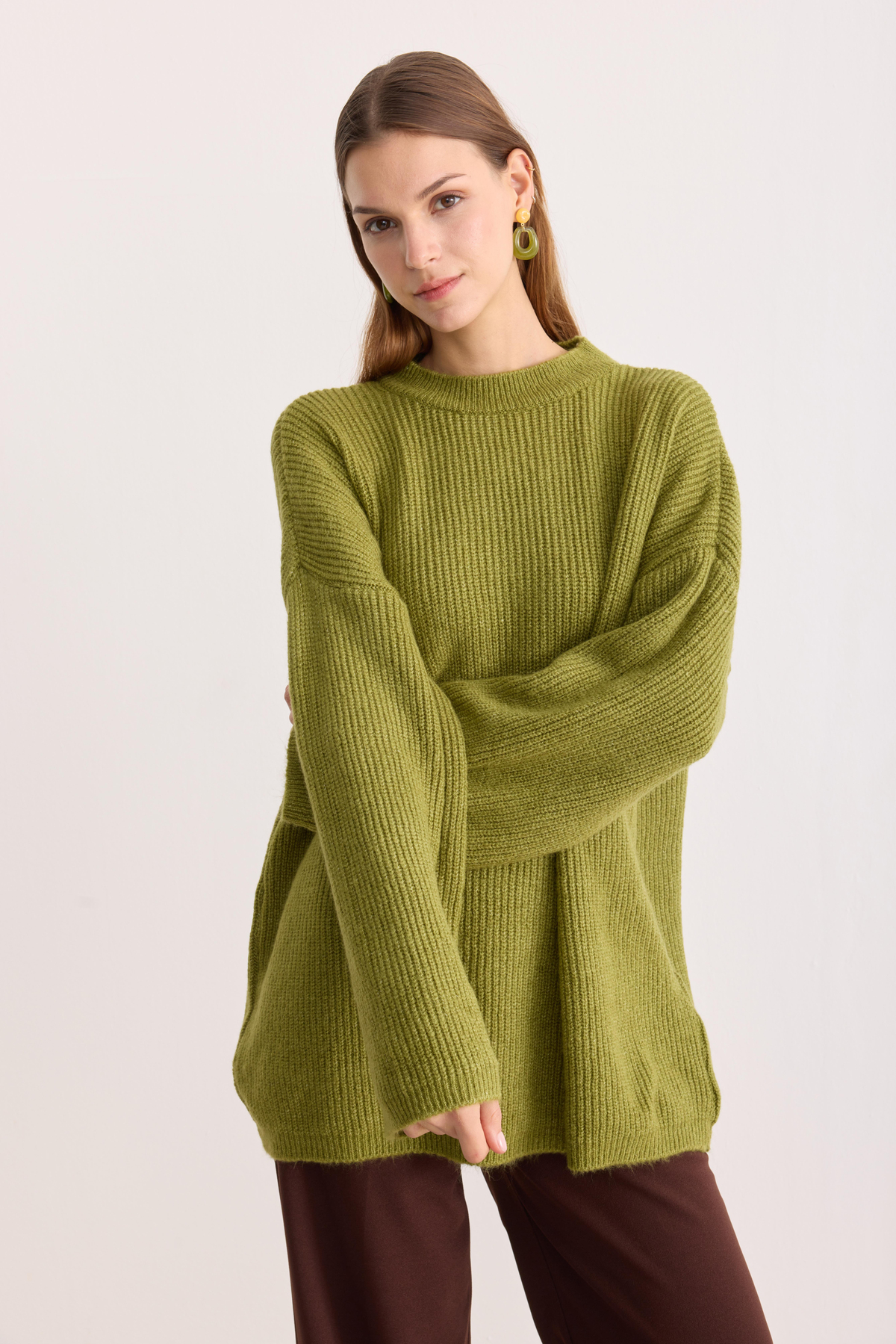 Kobe Oversize Triko Kazak Matcha Yeşil