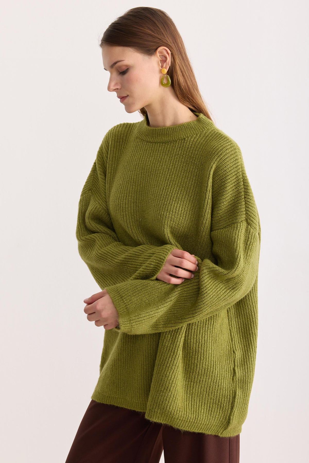 Kobe Oversize Triko Kazak Matcha Yeşil