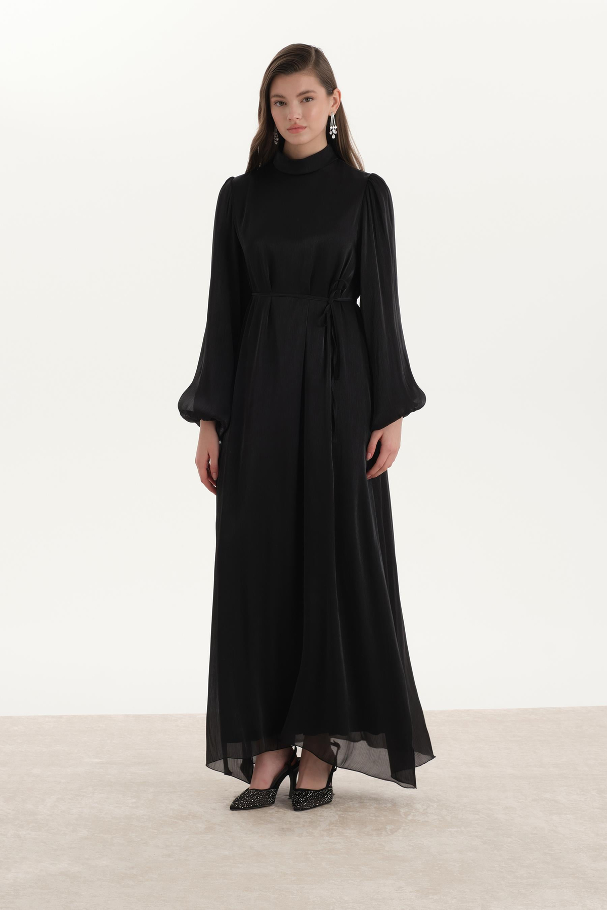 Organze Saten Kalem Elbise Siyah