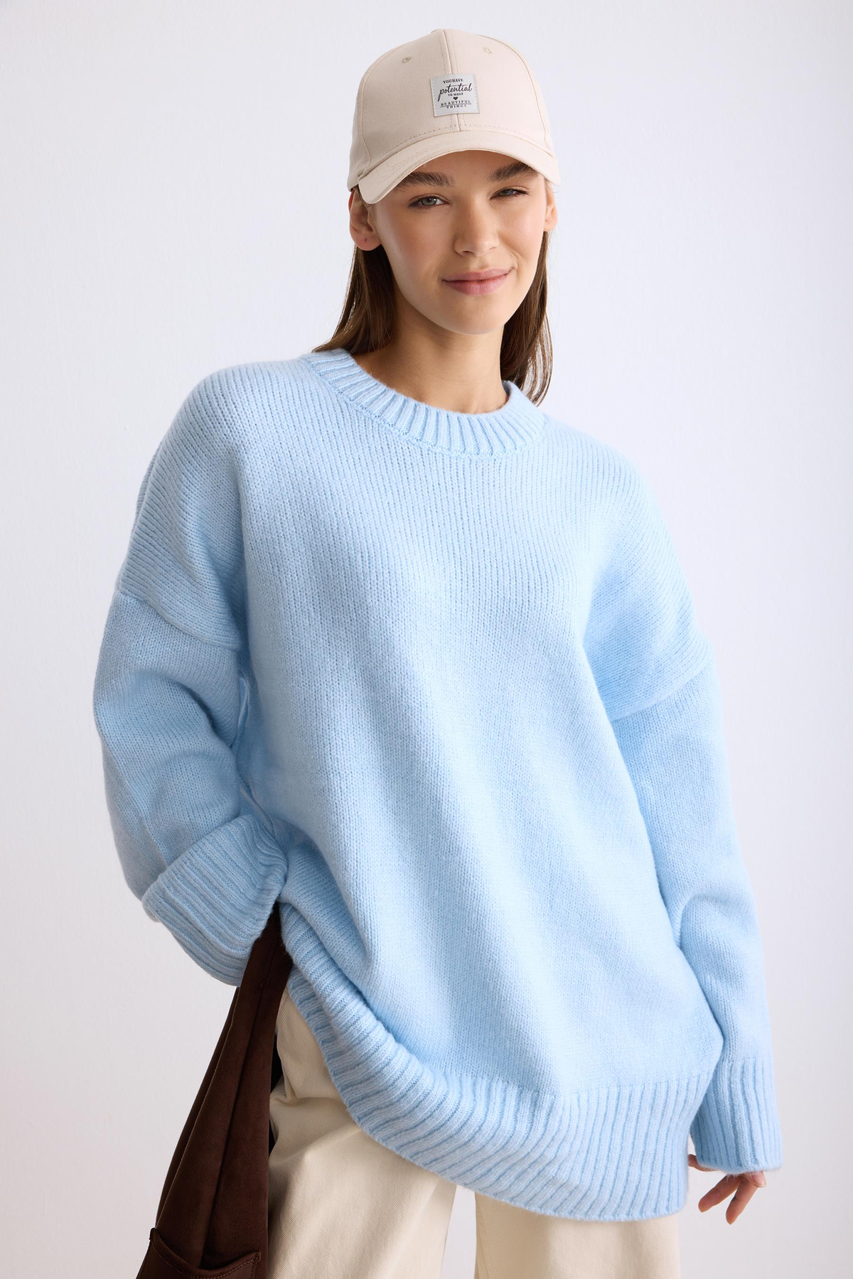 Oversize Triko Kazak Açık Mavi
