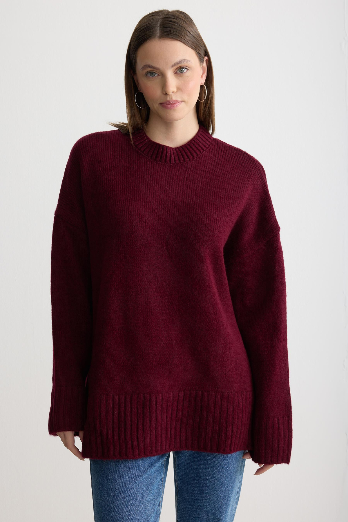 Oversize Triko Kazak Bordo