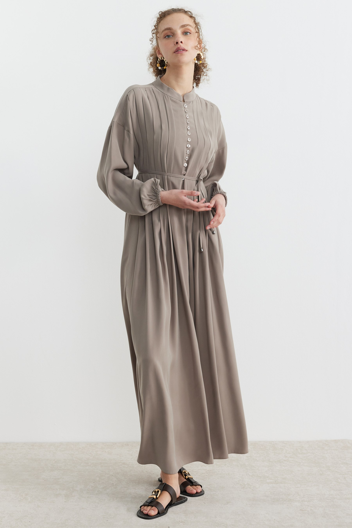 Qupra Tensel Kumaş Nervürlü Elbise Vizon