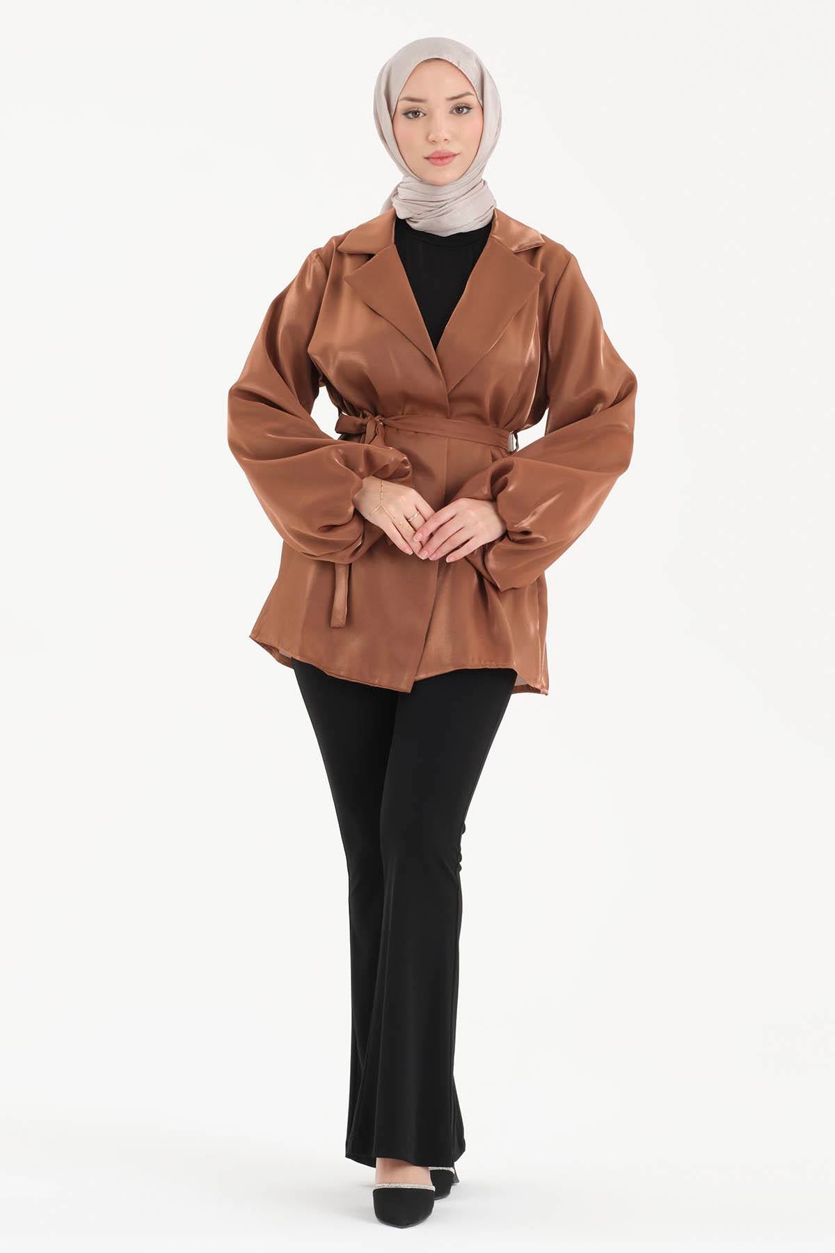 Tafta Saten Kumaş Ceket Camel